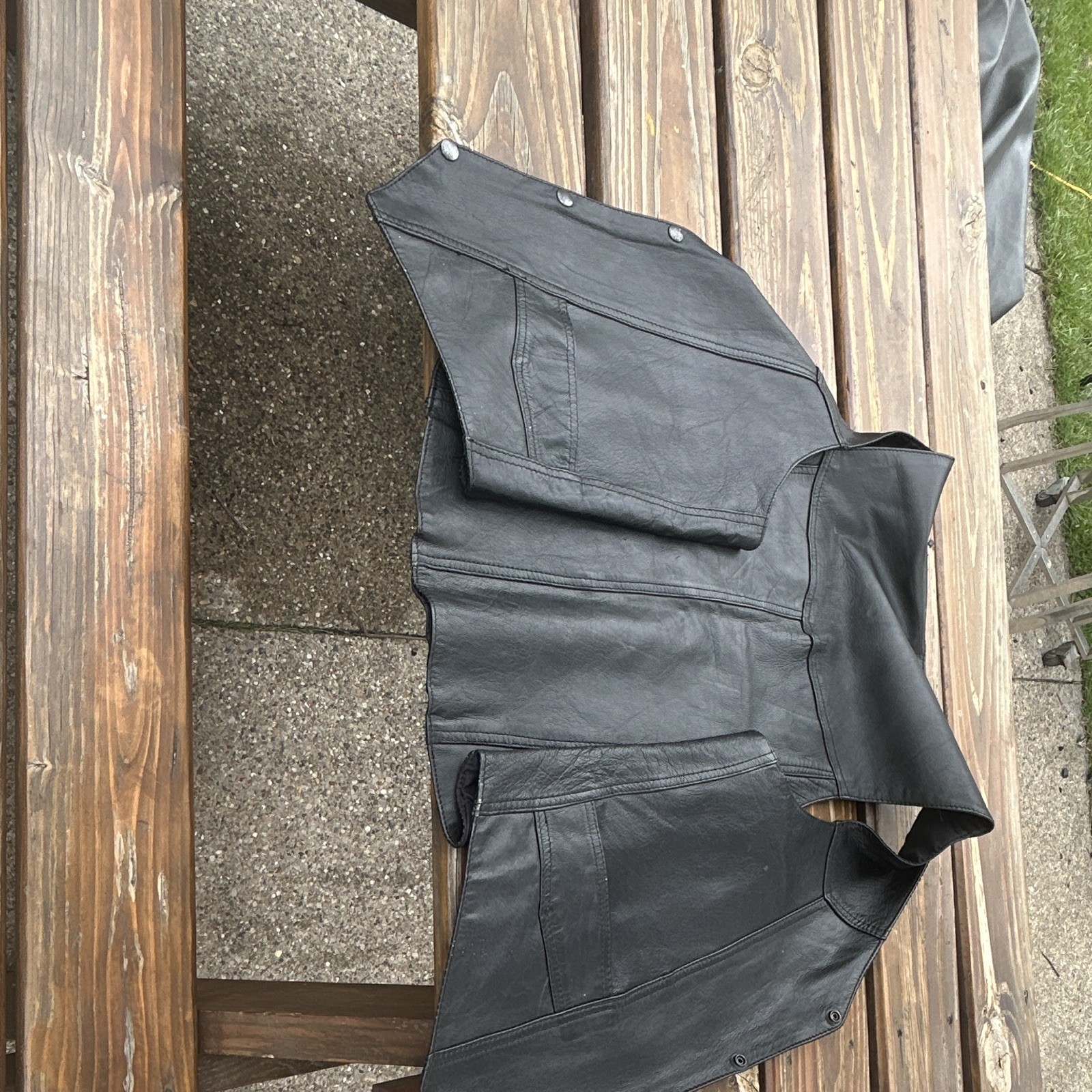 Leather Vest Black Runs Smaller Than XL Biker Motorcycle .
