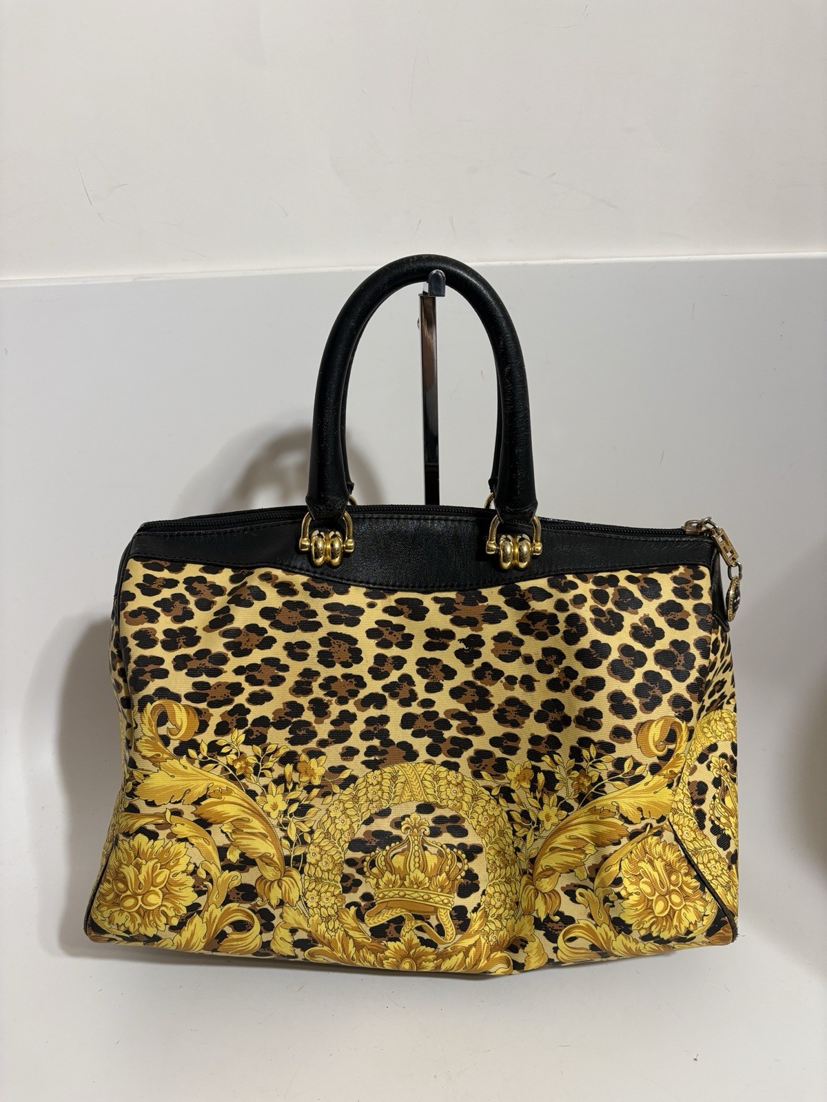 Vtg Gianni Versace Yellow Baroque Print PVC Bag