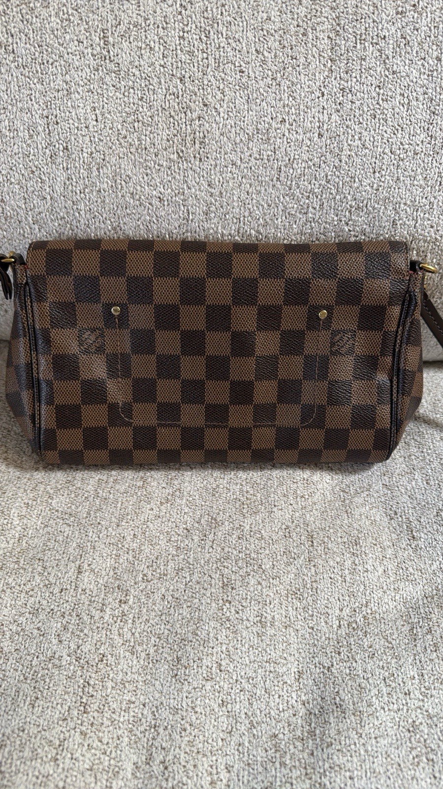 Louis Vuitton Damier Ebene Favorite MM Crossbody Chain Strap Brown Gold Box