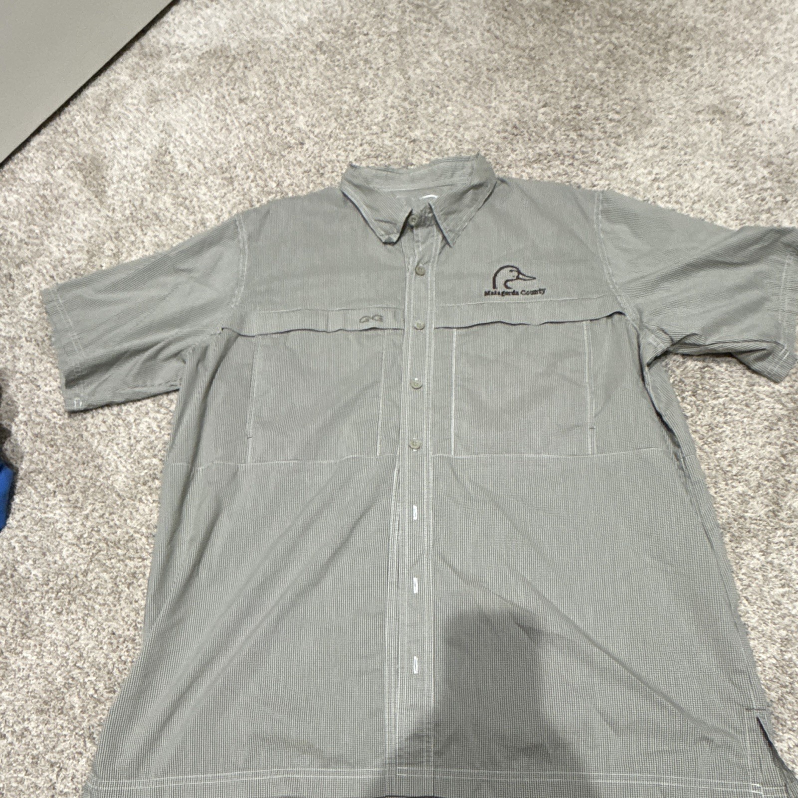 GG Men’s 2XL Gray Check Woven Short Sleeve Button-Up Shirt Pockets Logo