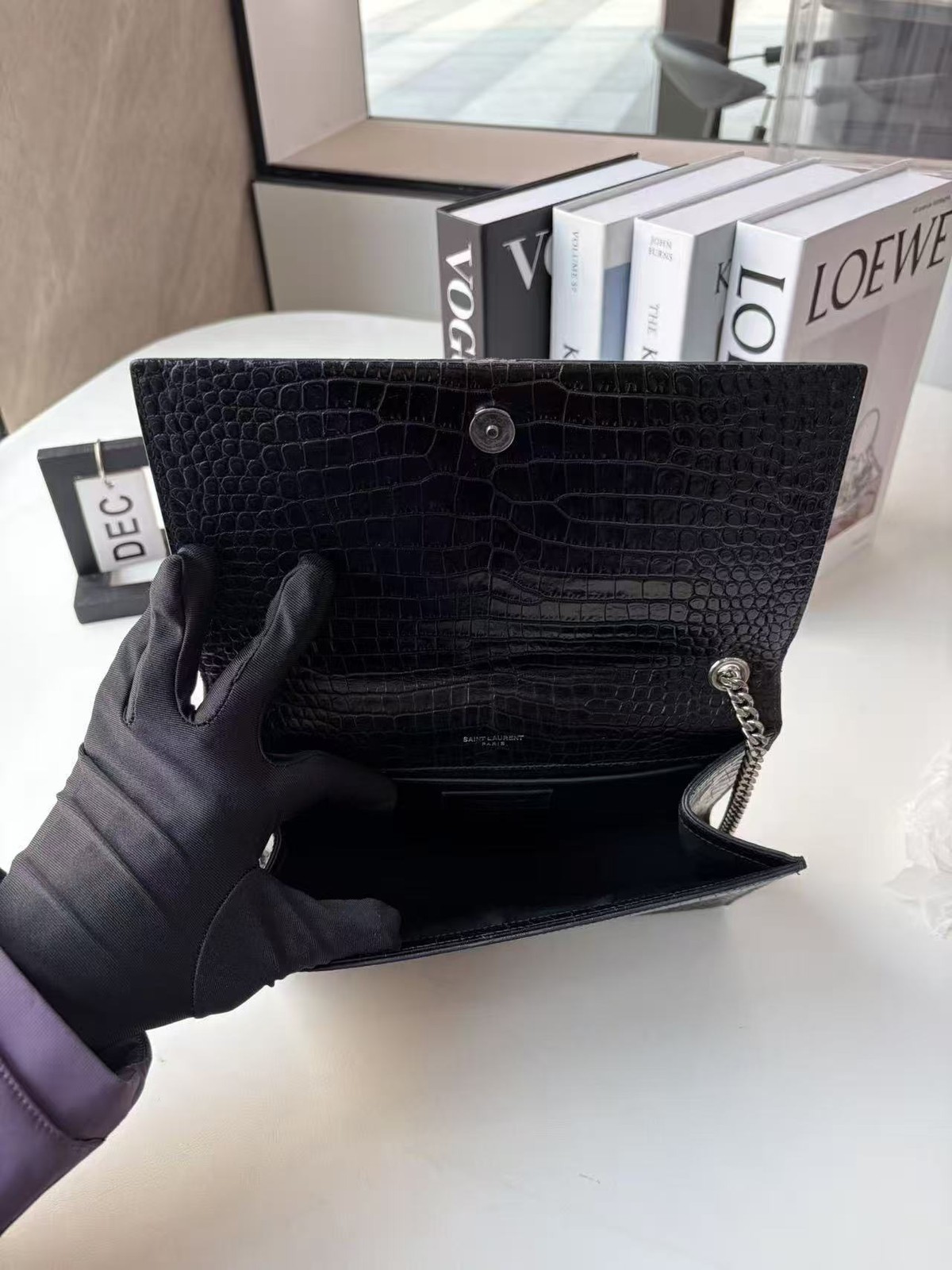 Yves Saint Laurent Black Kate Embossed Leather Tassel Chain Shoulder Bag AUTH