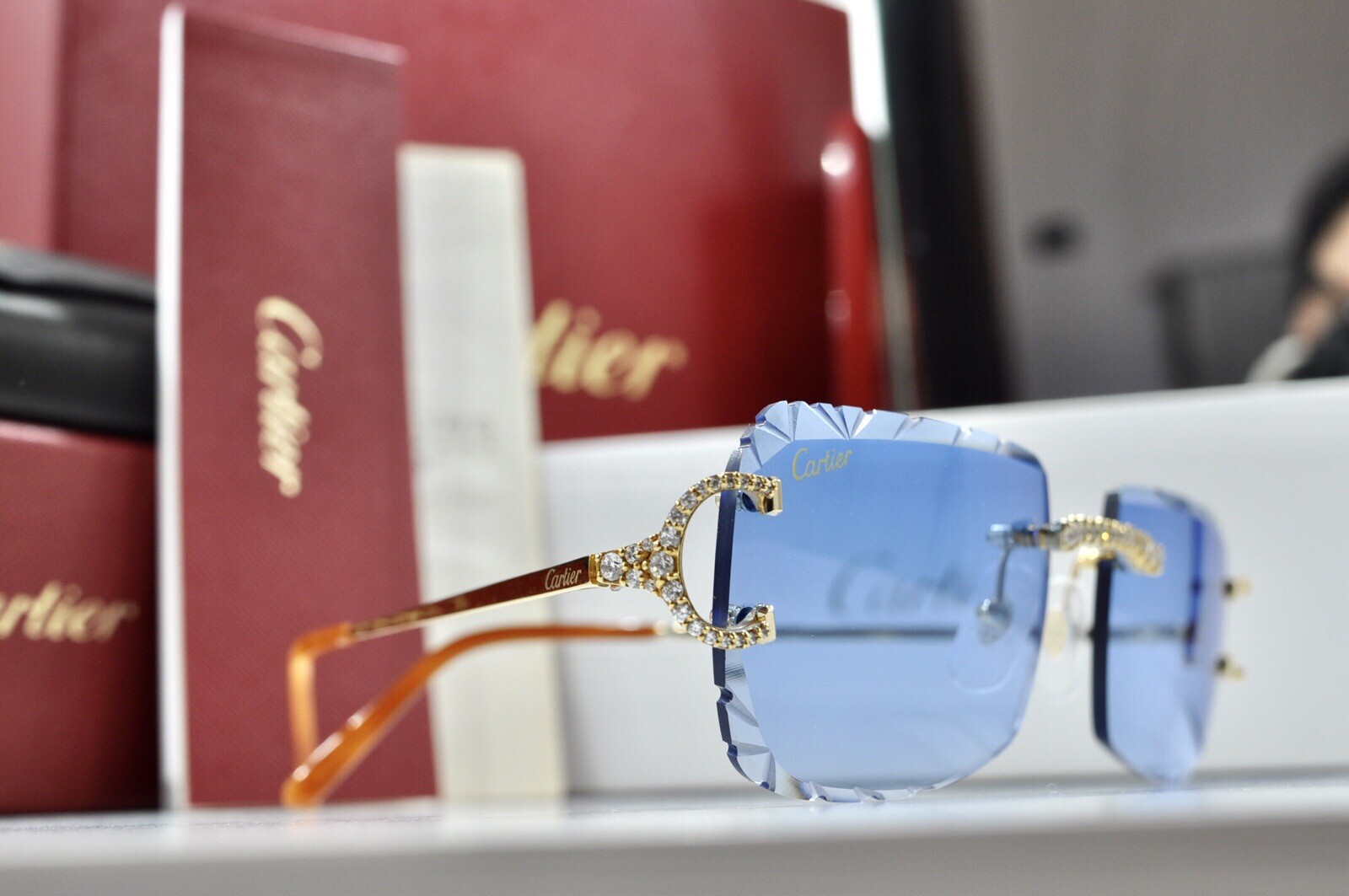 Cartier rimless Custom Diamond💎sunglasses glasses BIG C decor Piccadilly Frame