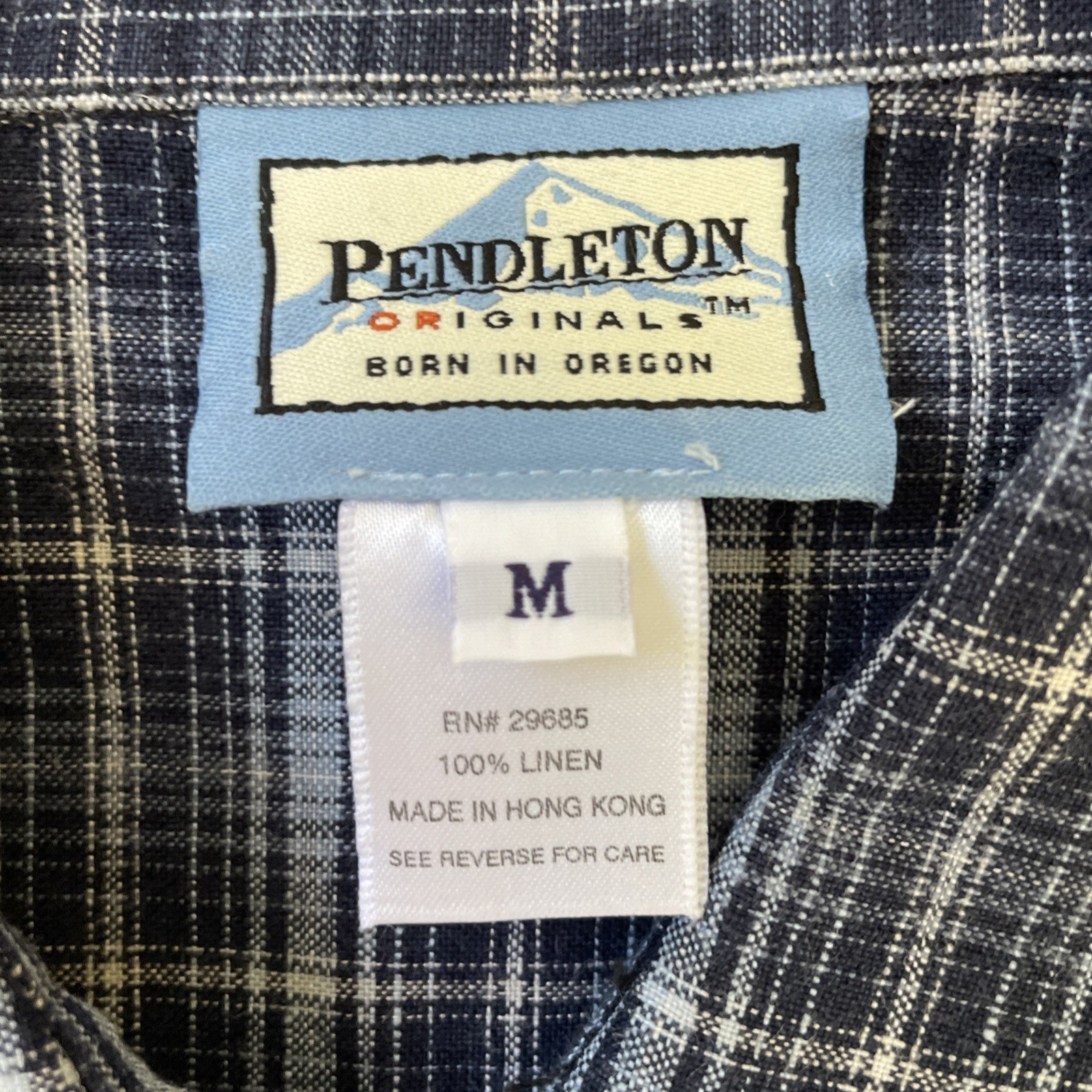 Vintage 90s Y2K Pendleton Blue Plaid 100% Linen Short Sleeve Button Up Womens M