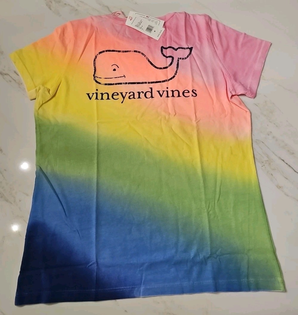Vineyard Vines Womens T shirt Rainbow tie dye vintage New With Tags Size Medium