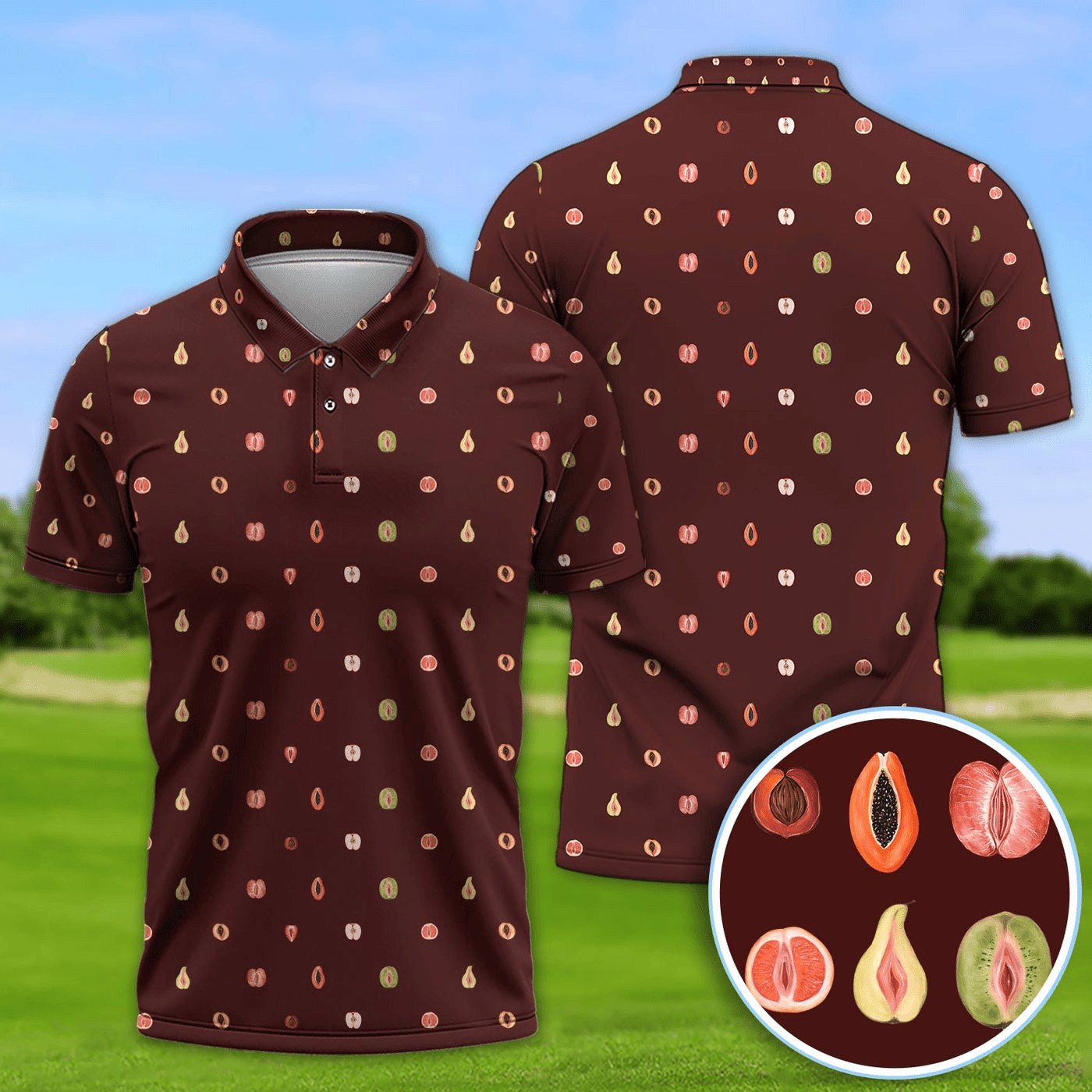 Fruits Abstract Pattern, Golf Polo, Crazy Golf Shirt, Golfer Gift.