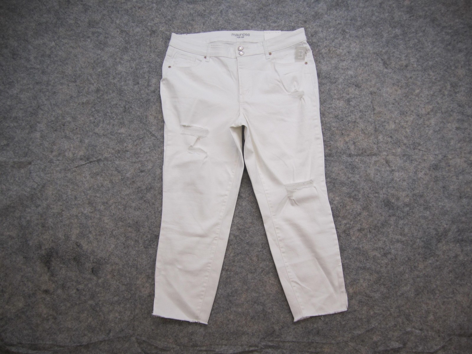 Maurices Ankle Jeans Womens Plus 16W White High Rise Distressed Stretch Denim
