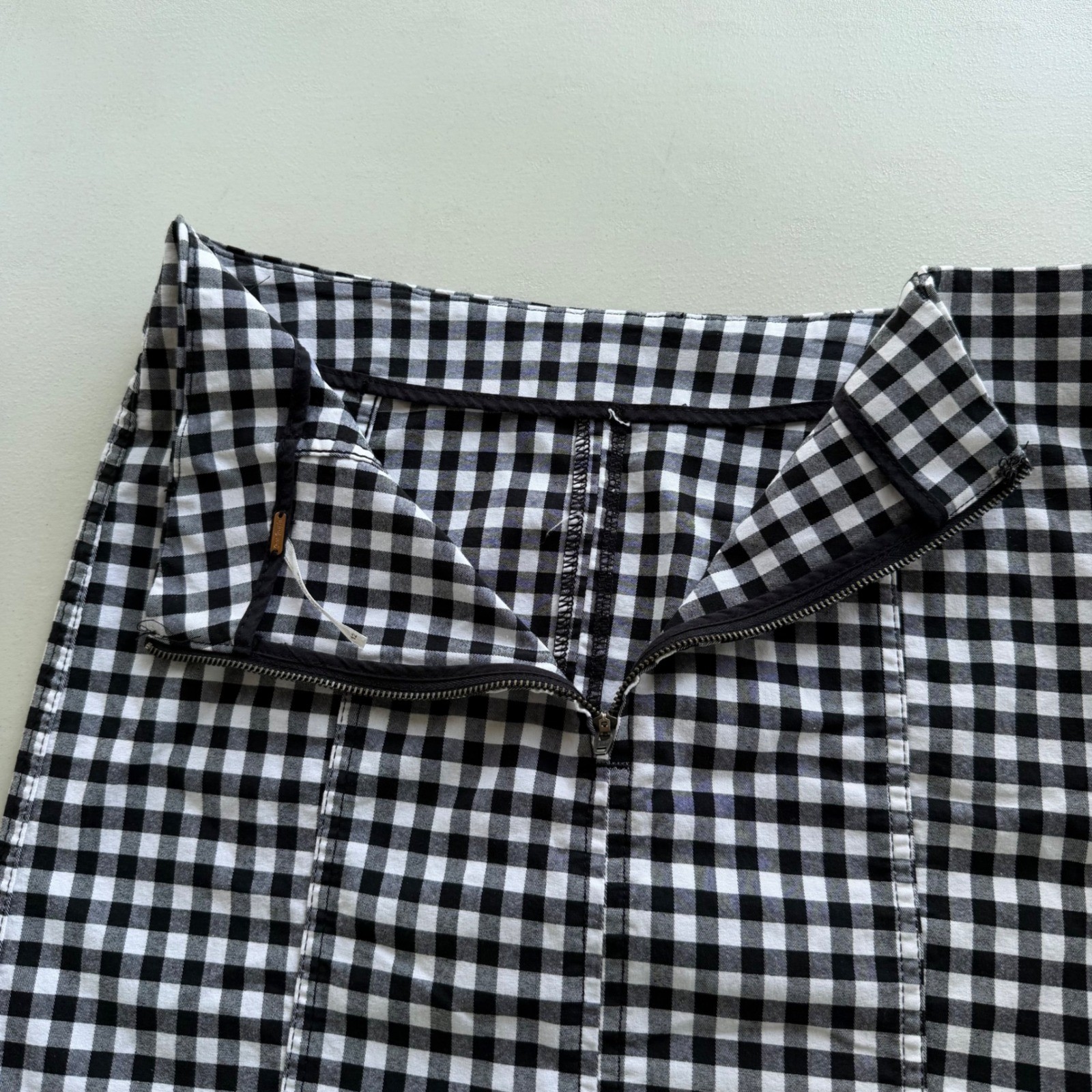 Free People 12 Black White Gingham Checker Plaid Modern Femme Novelty Mini Skirt