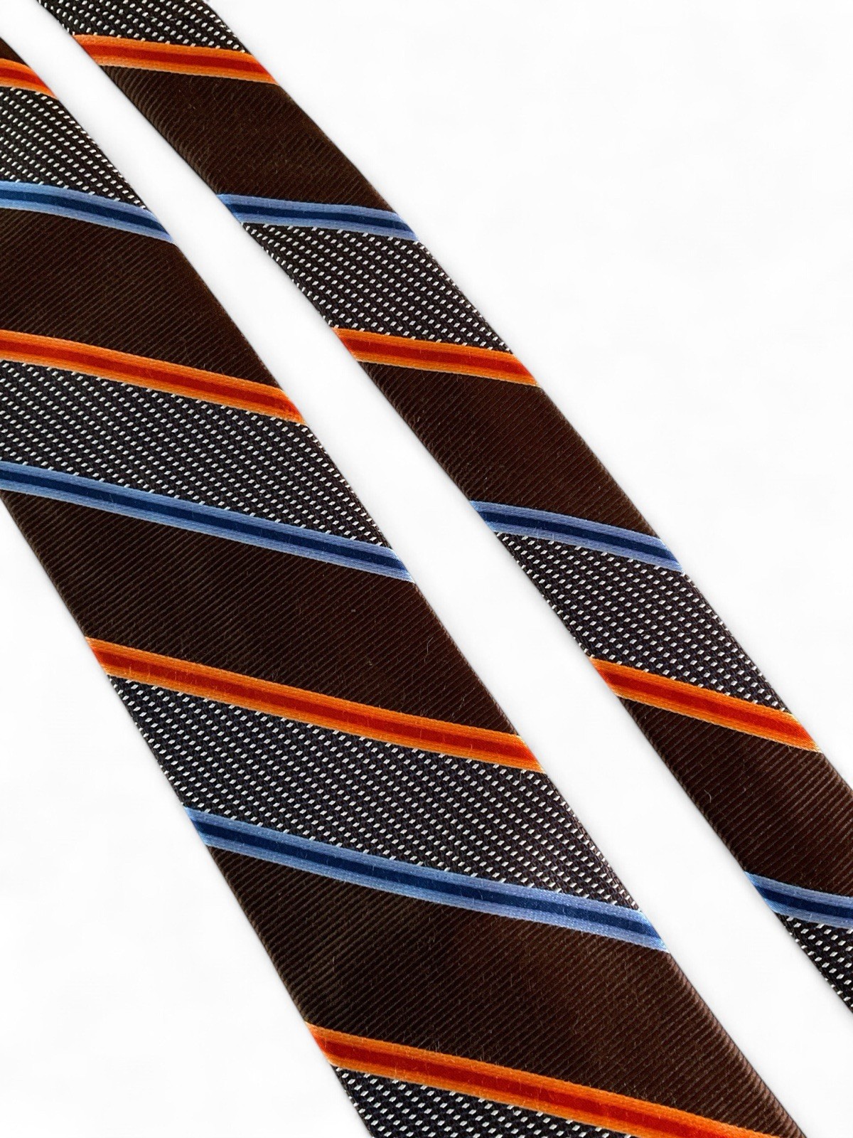 Robert Talbott Best Of Class Silk Tie Brown Orange Navy Blue Striped Hand Sewn