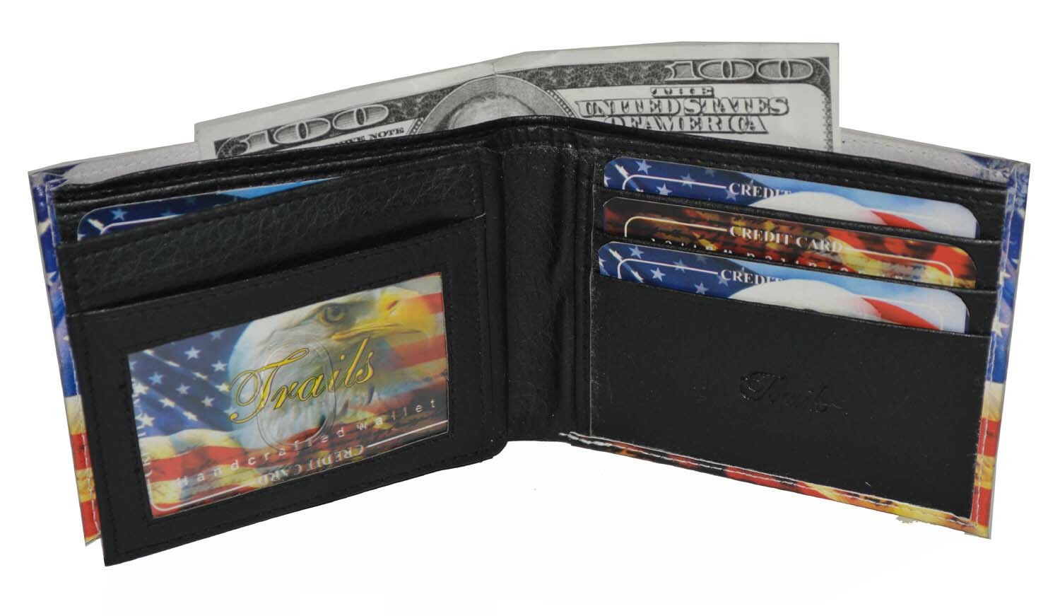 Leatherboss Men Bifold Exotic Wallet US American Flag Eagle with gift box