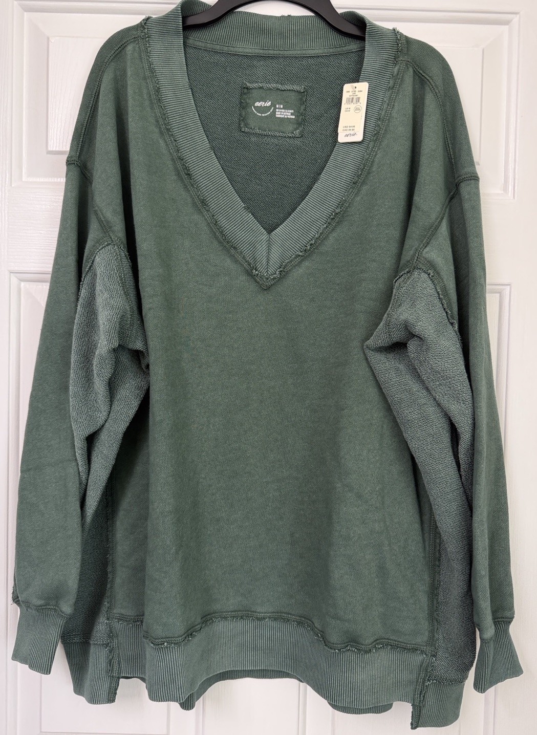 Aerie Real Good Women’s V-Neck Pullover Sweatshirt Cotton Terry Oversized M