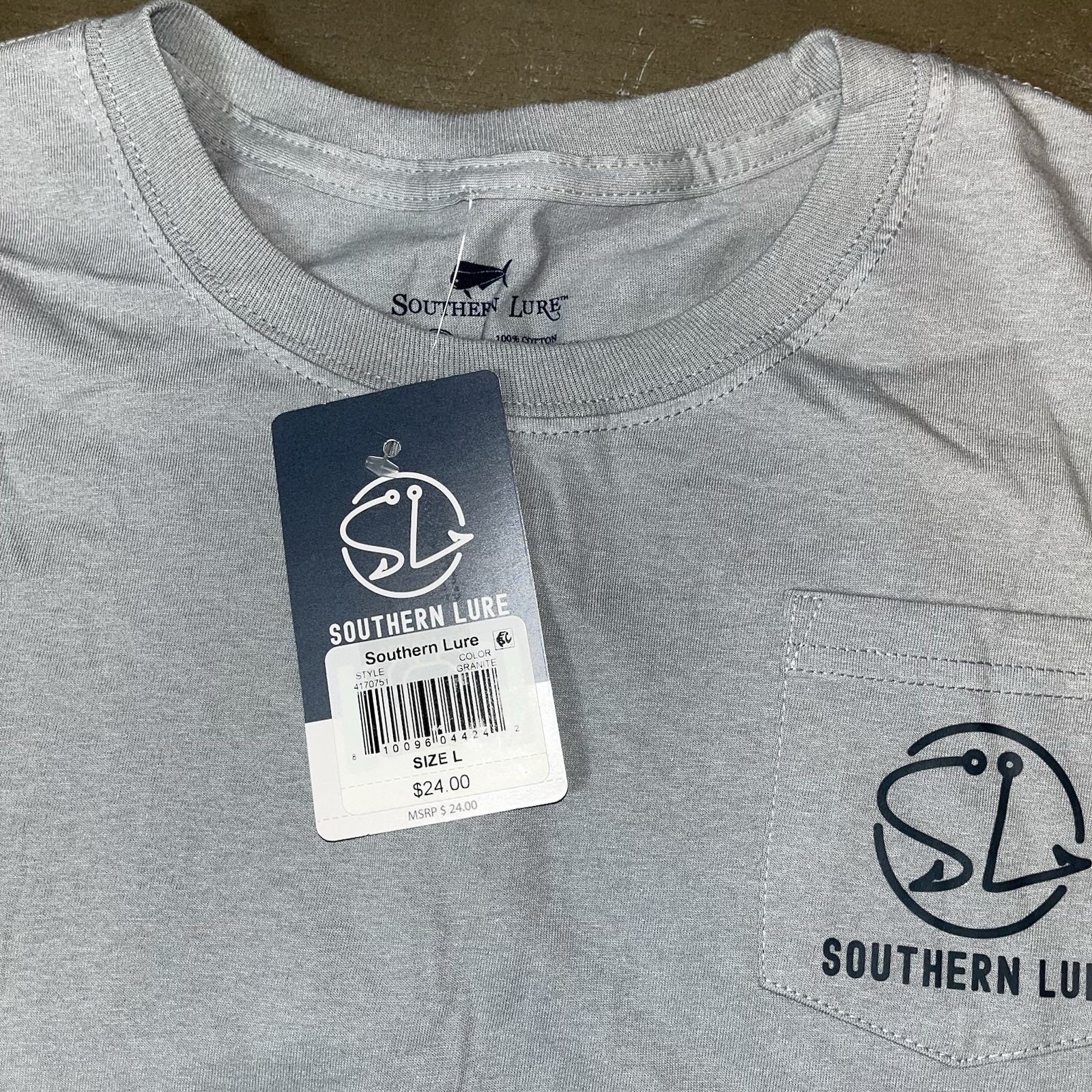 Southern Lure Grey Truck Pocket Short Sleeve Tee Shirt NWT Large