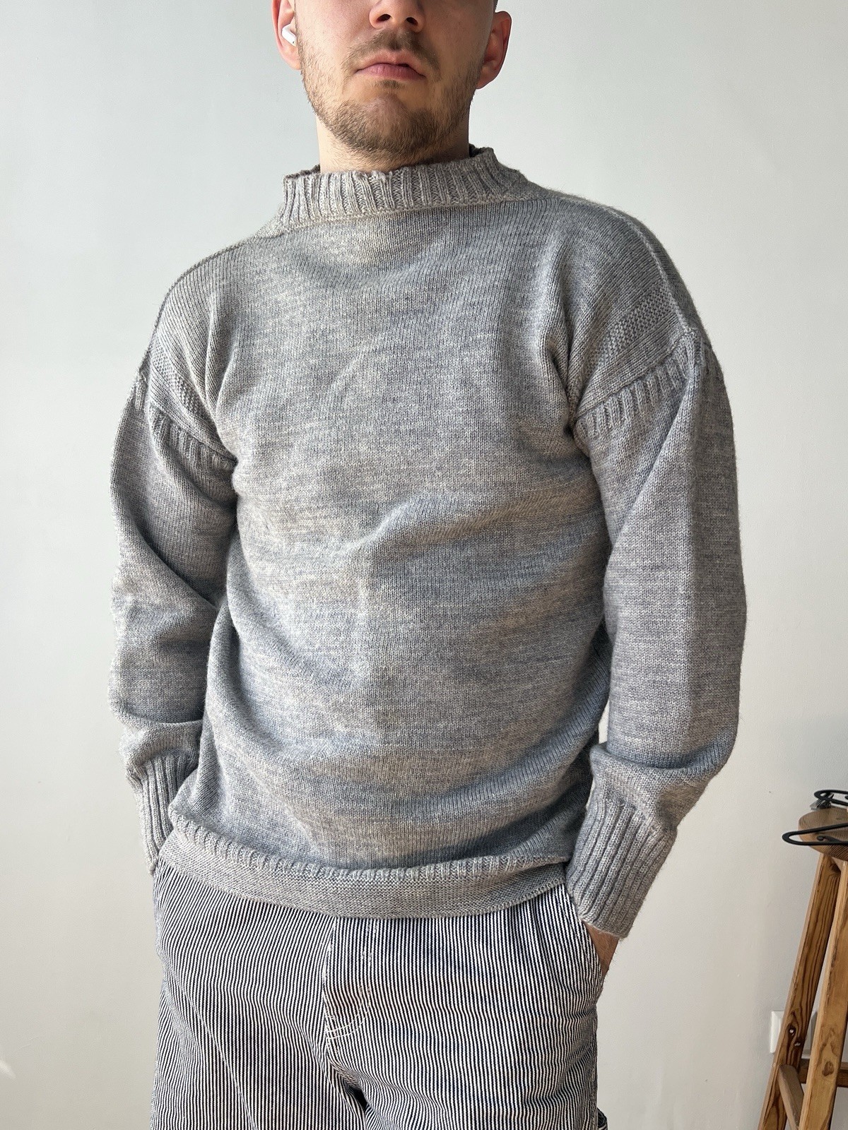 Vintage Le Tricoteur Guernsey Jumper Gray Pure British Wool Fisherman size M