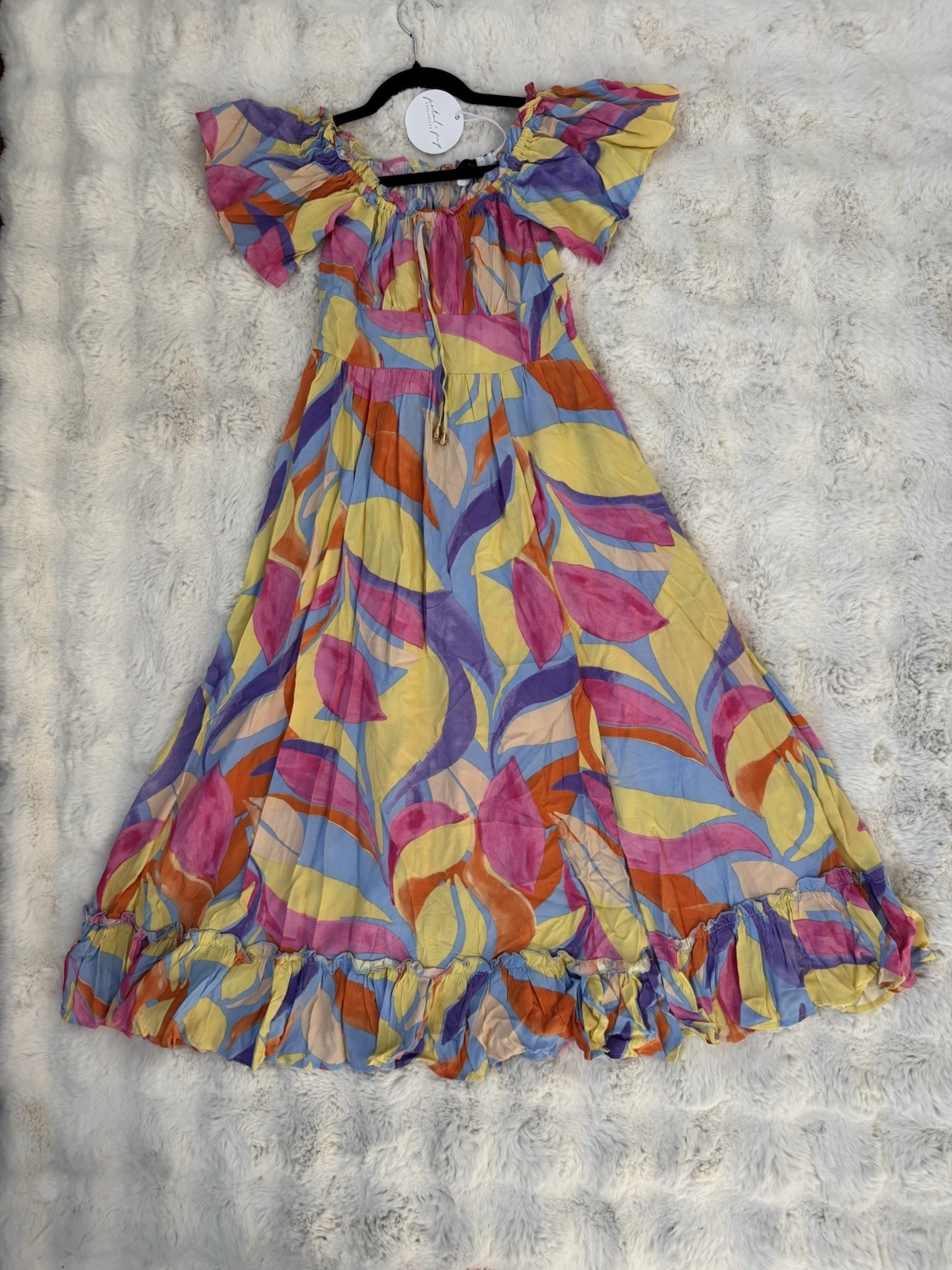 Petal + Pup Off Shoulder Floral Maxi Dress Multicolor Rayon Woven XS