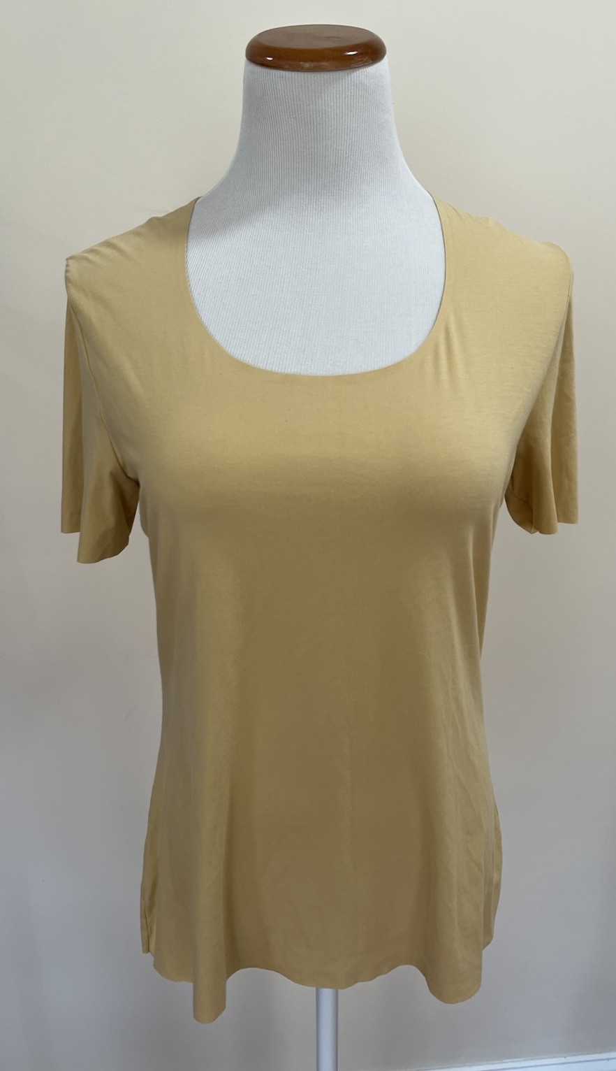 Wolford Yellow Beige Modal Blend Jersey Pure Short Sleeve Scoop Neck Top Sz. L