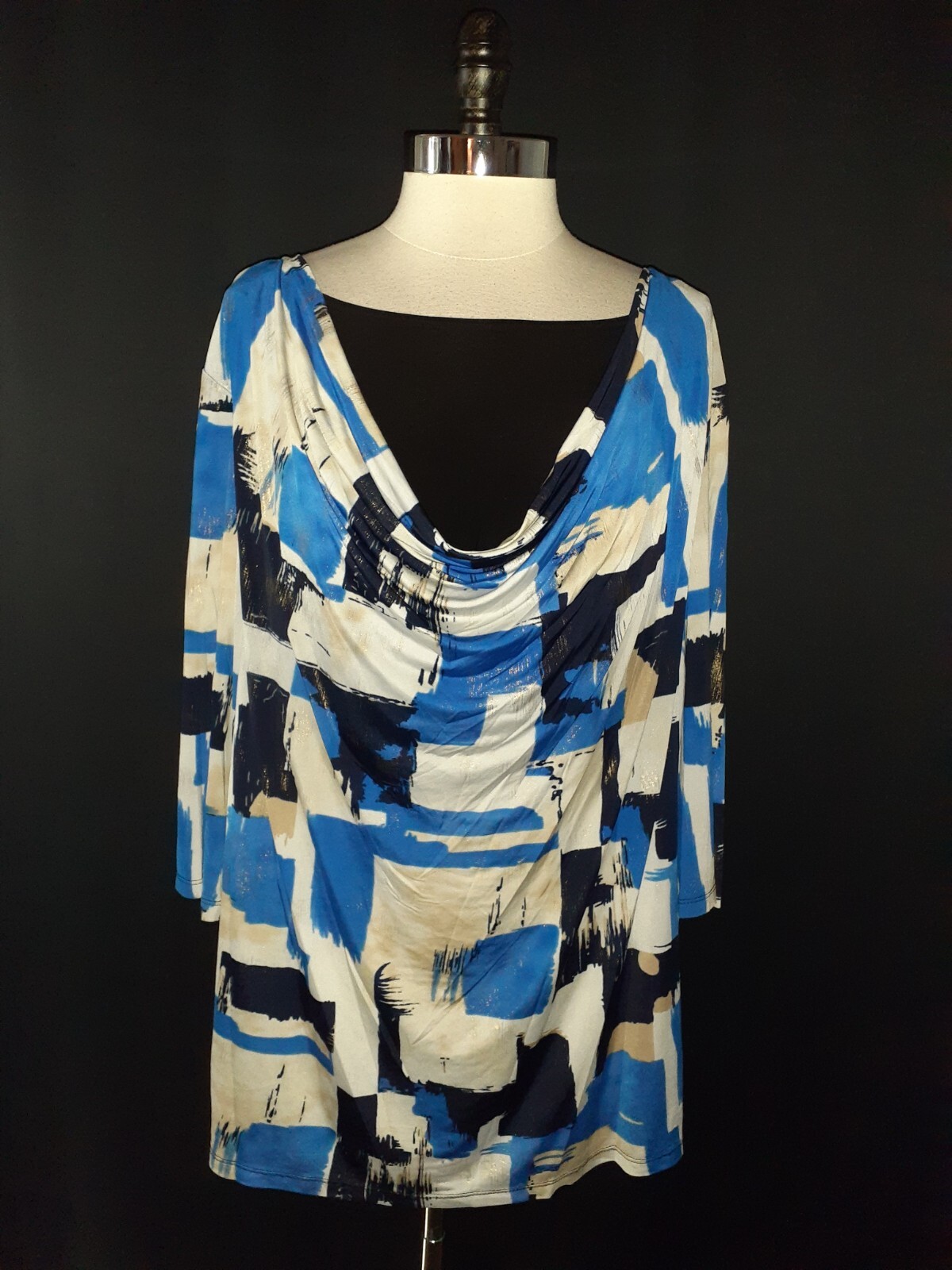 MAGGIE BARNES Plus Size 1X 18W 20W Shirt Top Black Blue Beige 3/4 Sleeve Stretch
