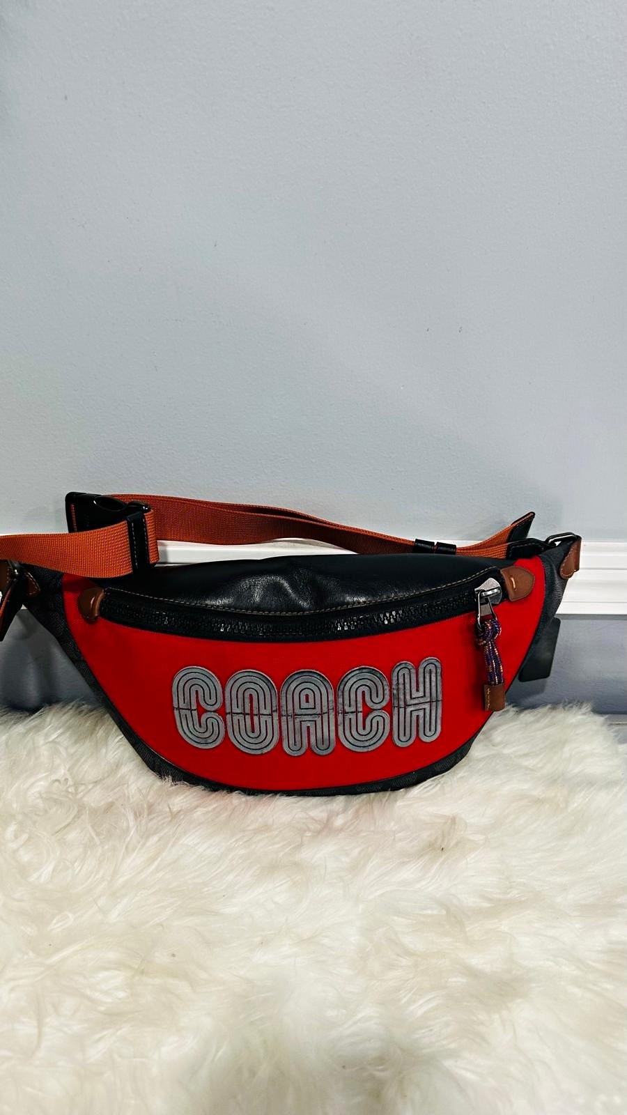 Coach Logo Belt Bag Fanny Pack Red/Black Zip w/ Adjustable Strap