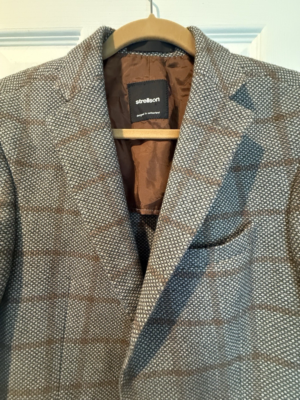 Strellson Mens Brown Herringbone Wool Blend Jacket Blazer Sport Coat Sz 48 Slim