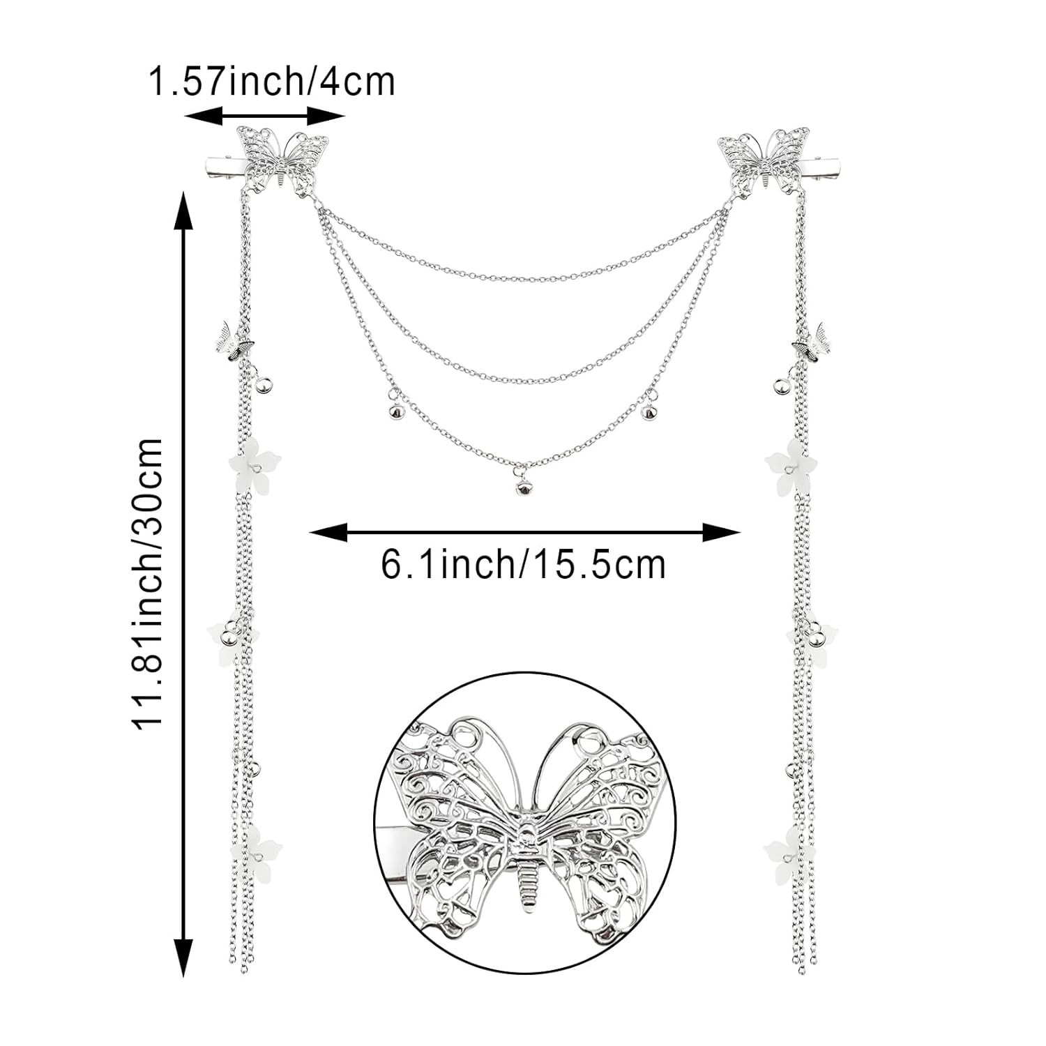 2 PACK Silver Wedding Butterfly Flower Headband Boho Head Chain Tassel Headband