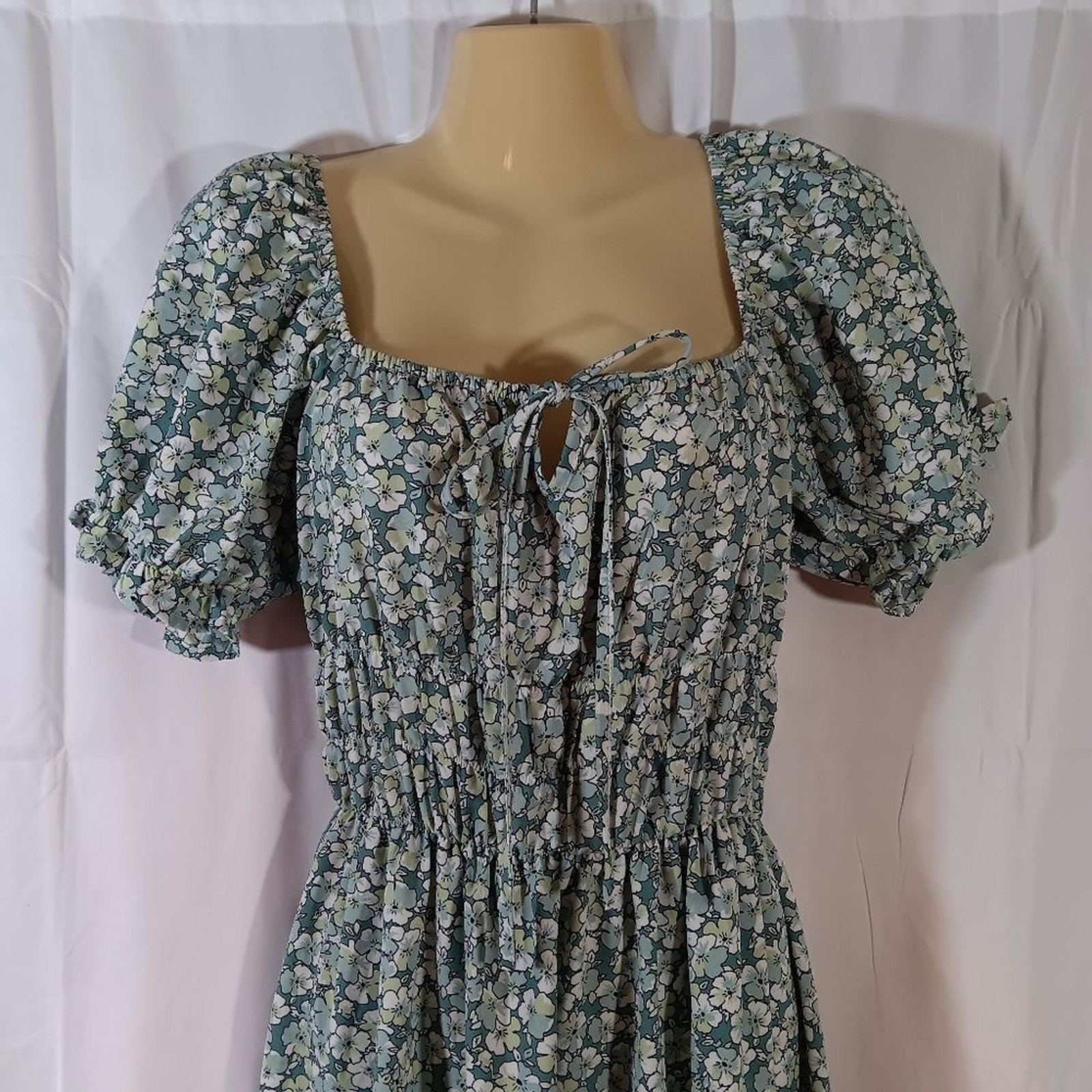 Hesperus Womens Medium Ditsy Floral Maxi Dress Green Milkmaid Peasant Cottage