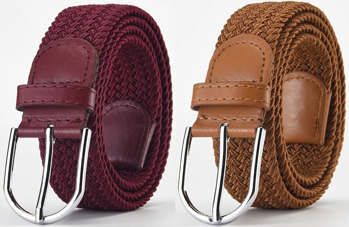 Mens Womens Belt Braided Canvas Elastic Stretch Dress Jeans Belts Needle Buckle