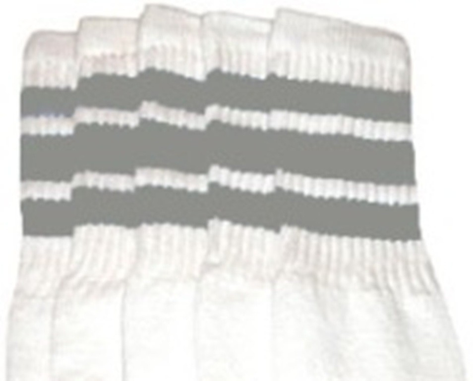 22” KNEE HIGH WHITE tube socks with GREY stripes style 1 (22-104)