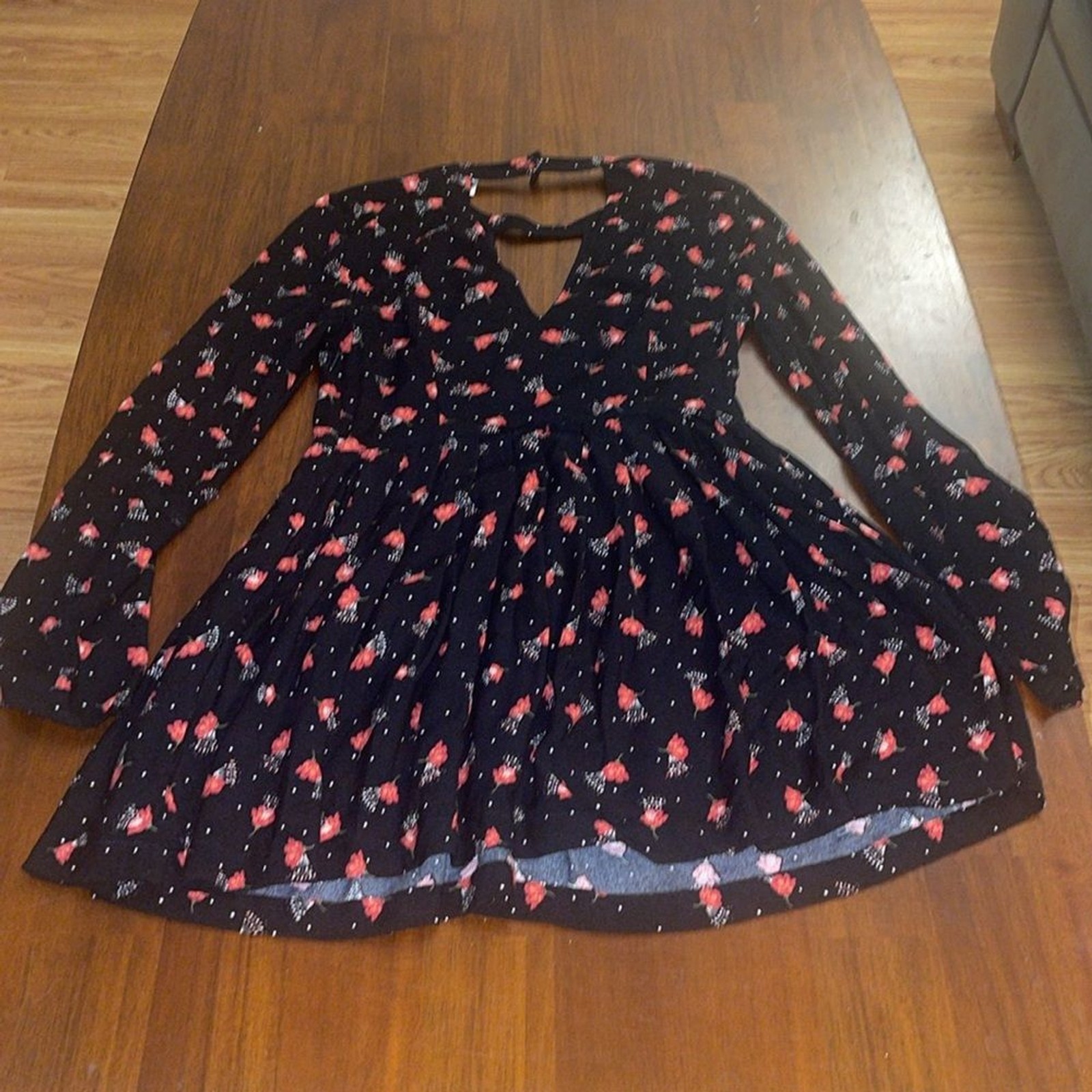 Free People ladies NWT Black Floral Combo Tegan Mini Dress. Size 2.