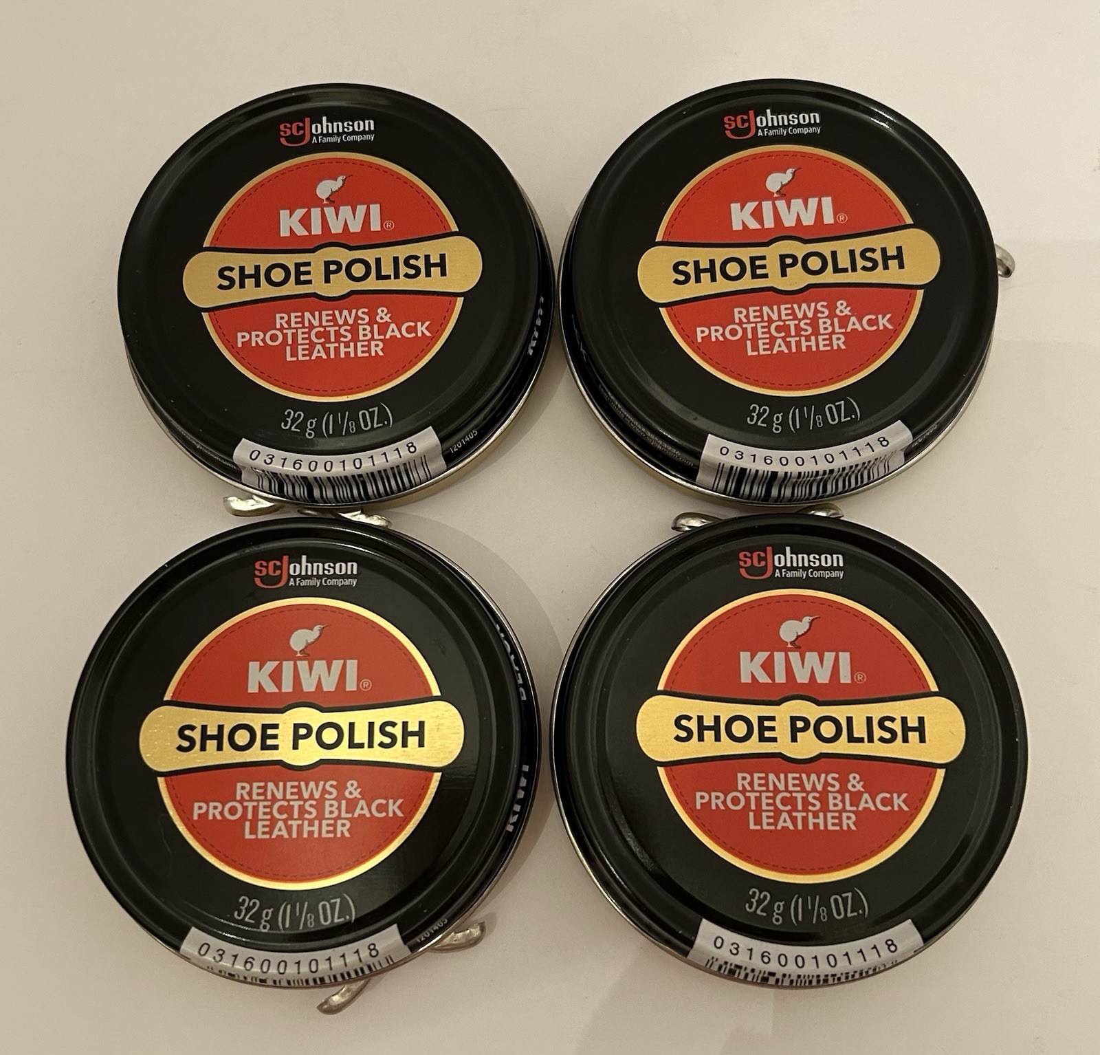 SET OF 4 ~ KIWI Black Shoe Polish ~ LEATHER ~ Boots ~ 1-1/8 oz Tin ~ Military