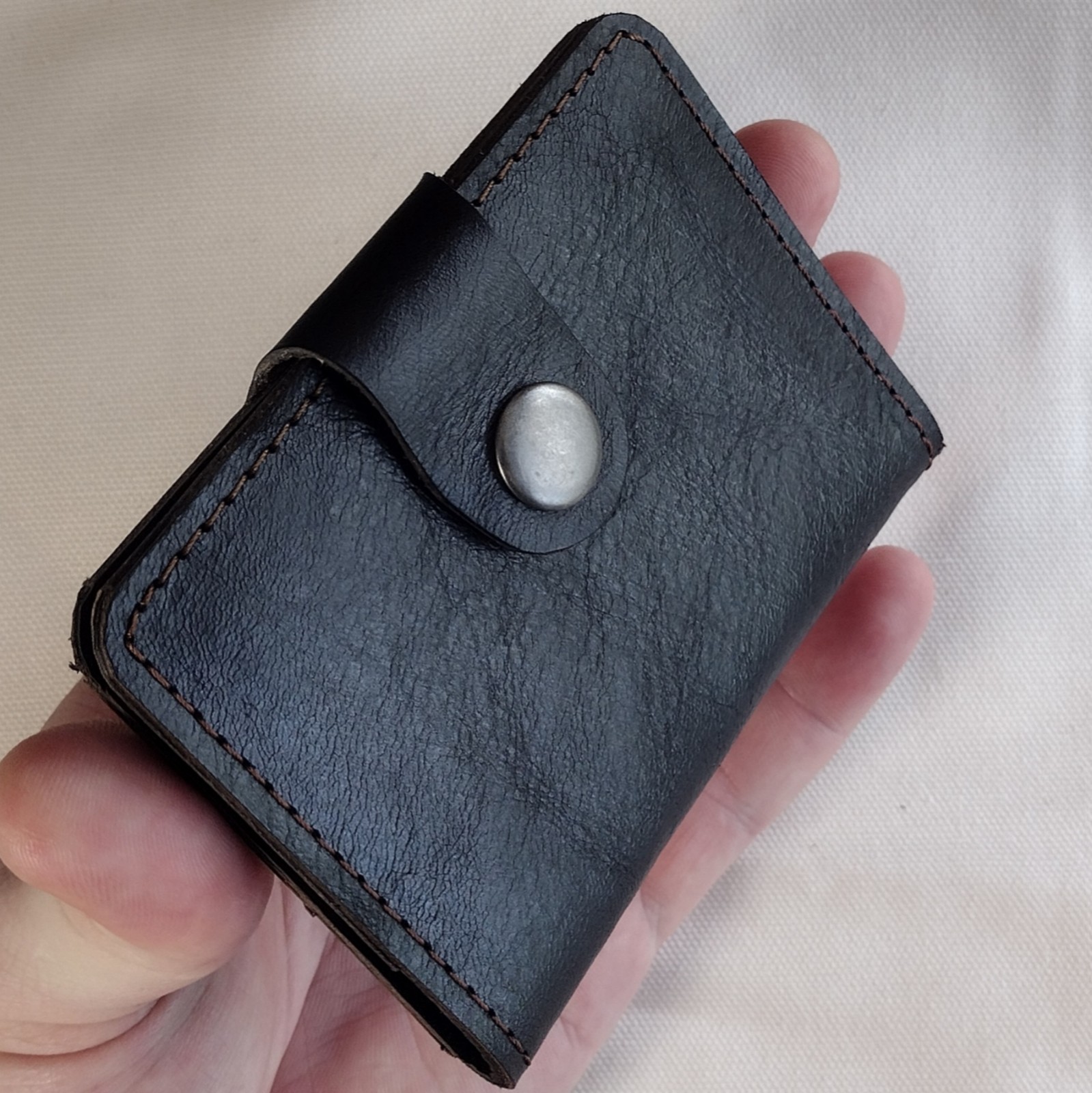 handmade real leather card holder snap button wallet black horween horsehide