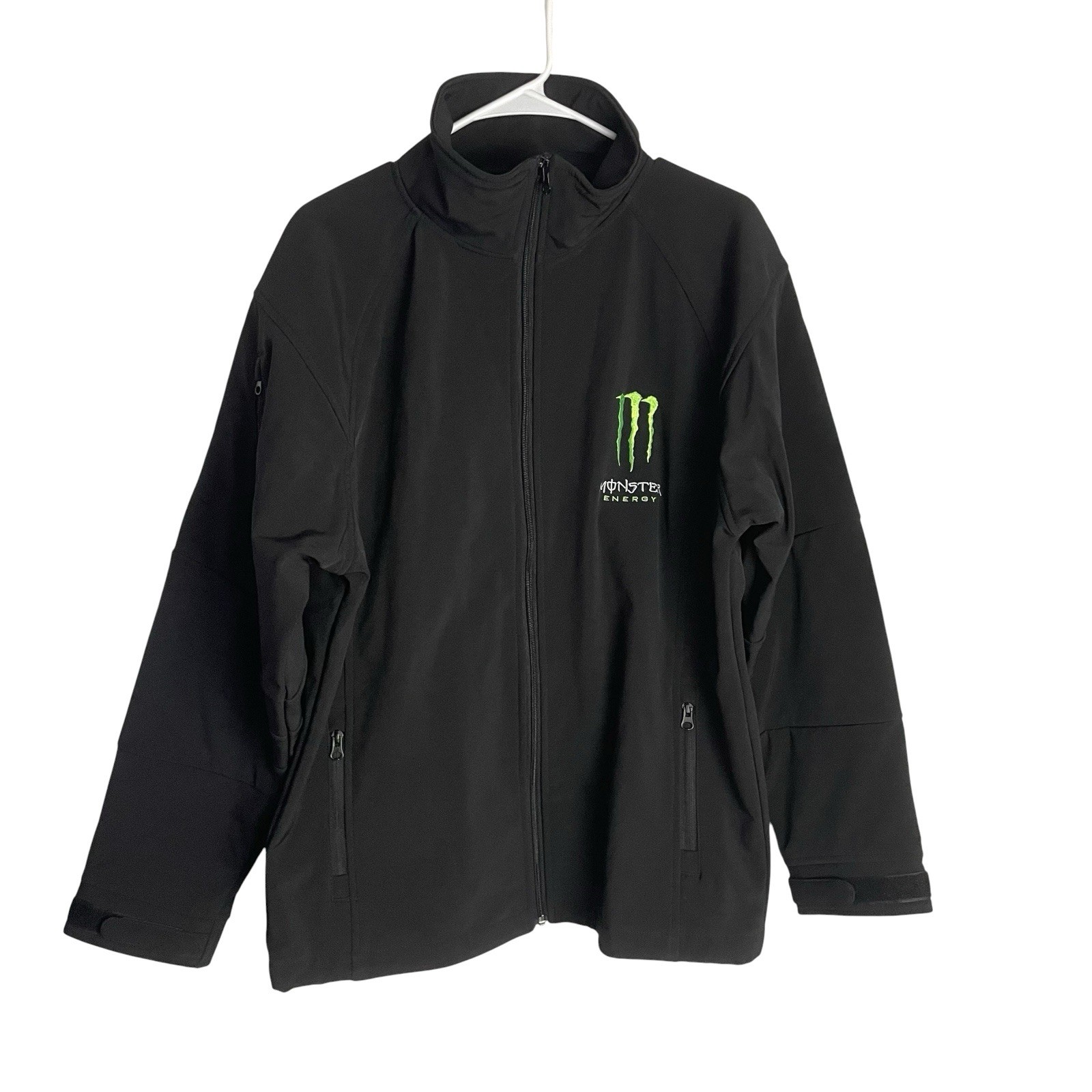 Monster Energy Mens Softshell Jacket Size L Black Full Zip Embroidered Promo