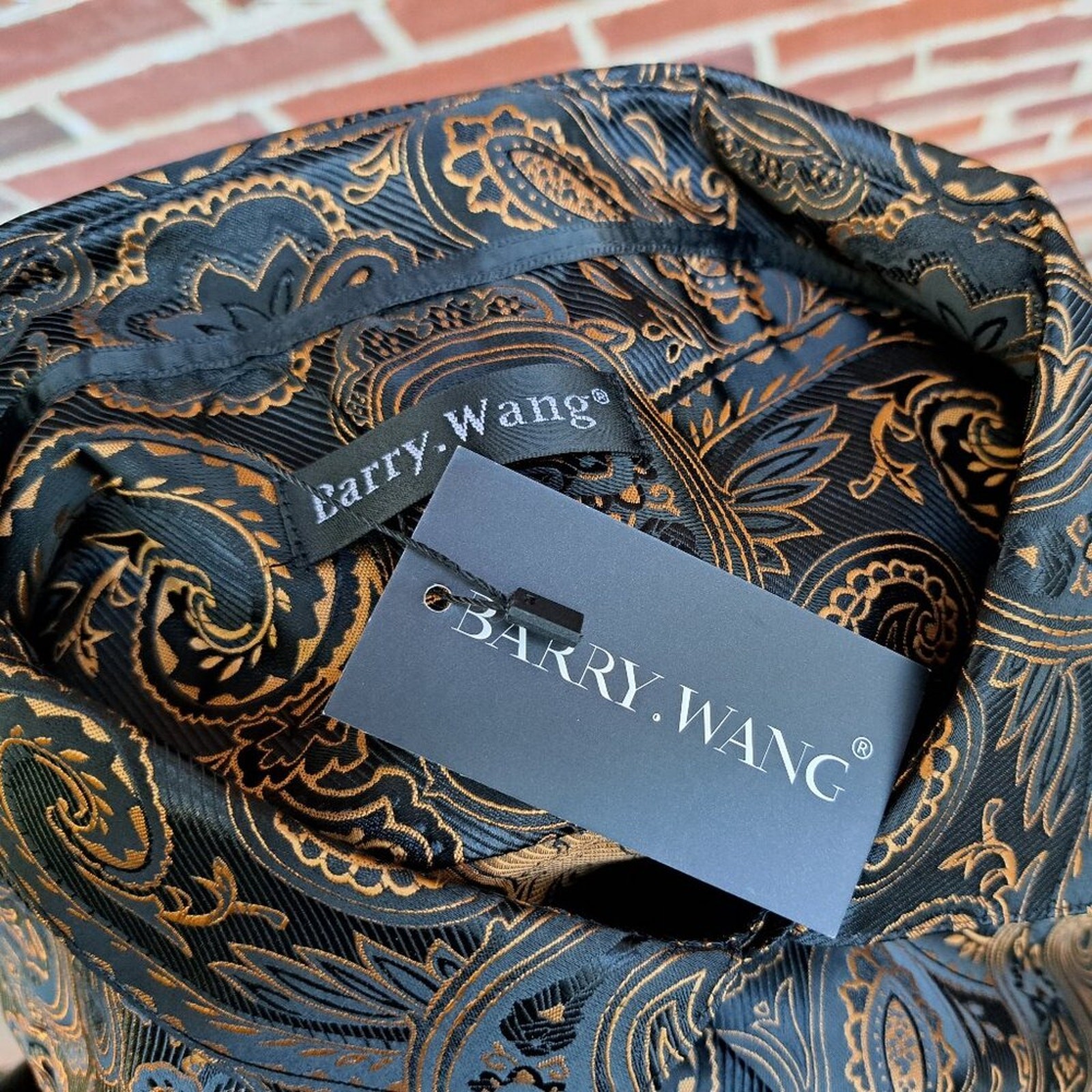 rry Wang Men Metallic Gold Paisley Long Sleeve Shirt Size 4XL NWT