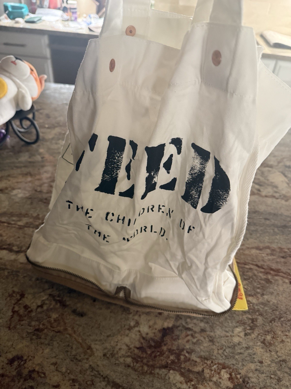 Feed 100 Children of the World Convertible Re-Usable Tote Bag Burlap/Cotton EUC
