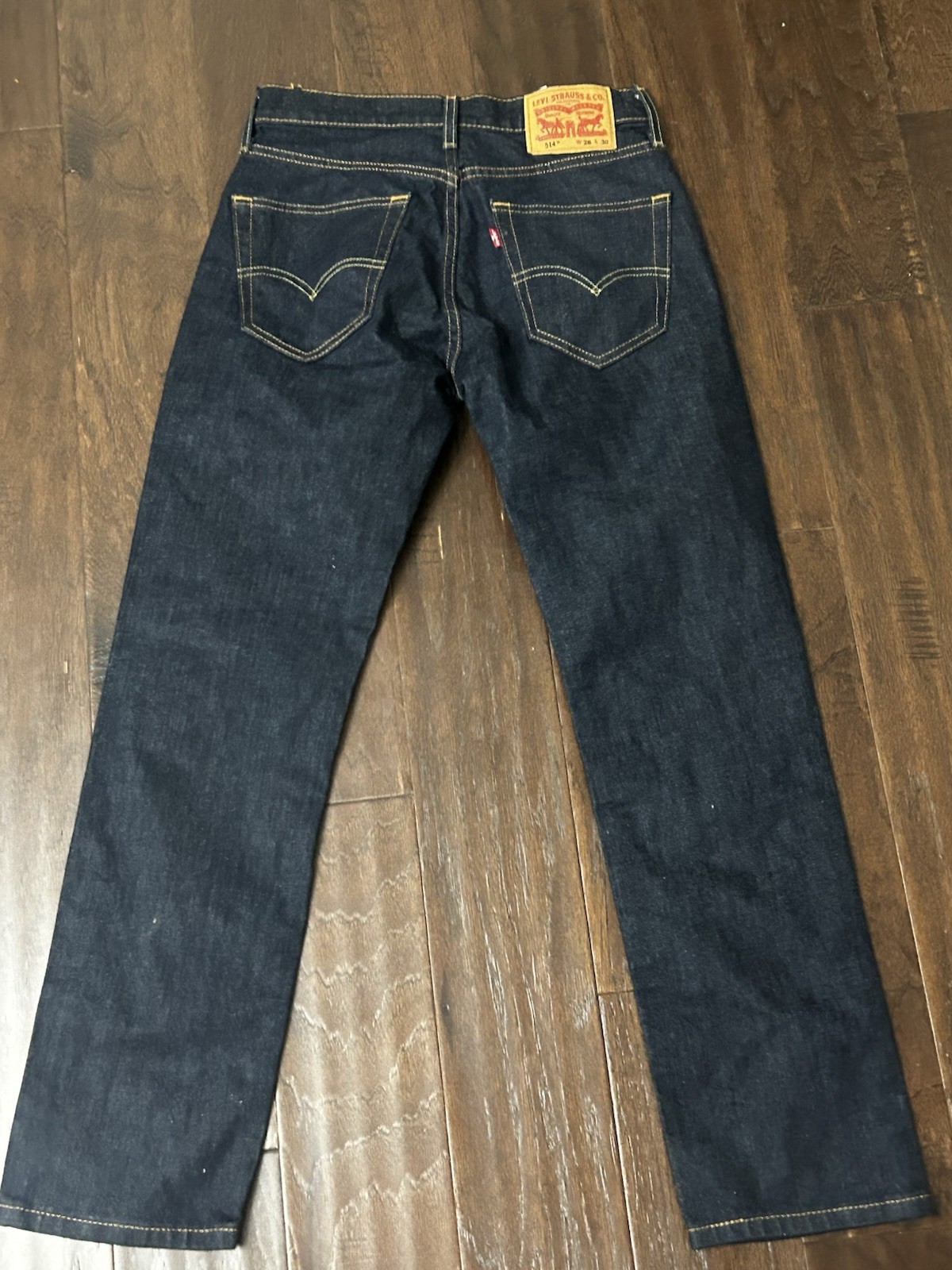 Levi’s Straight Jeans Dark Blue Denim Button Zip Logo Accents Regular Fit