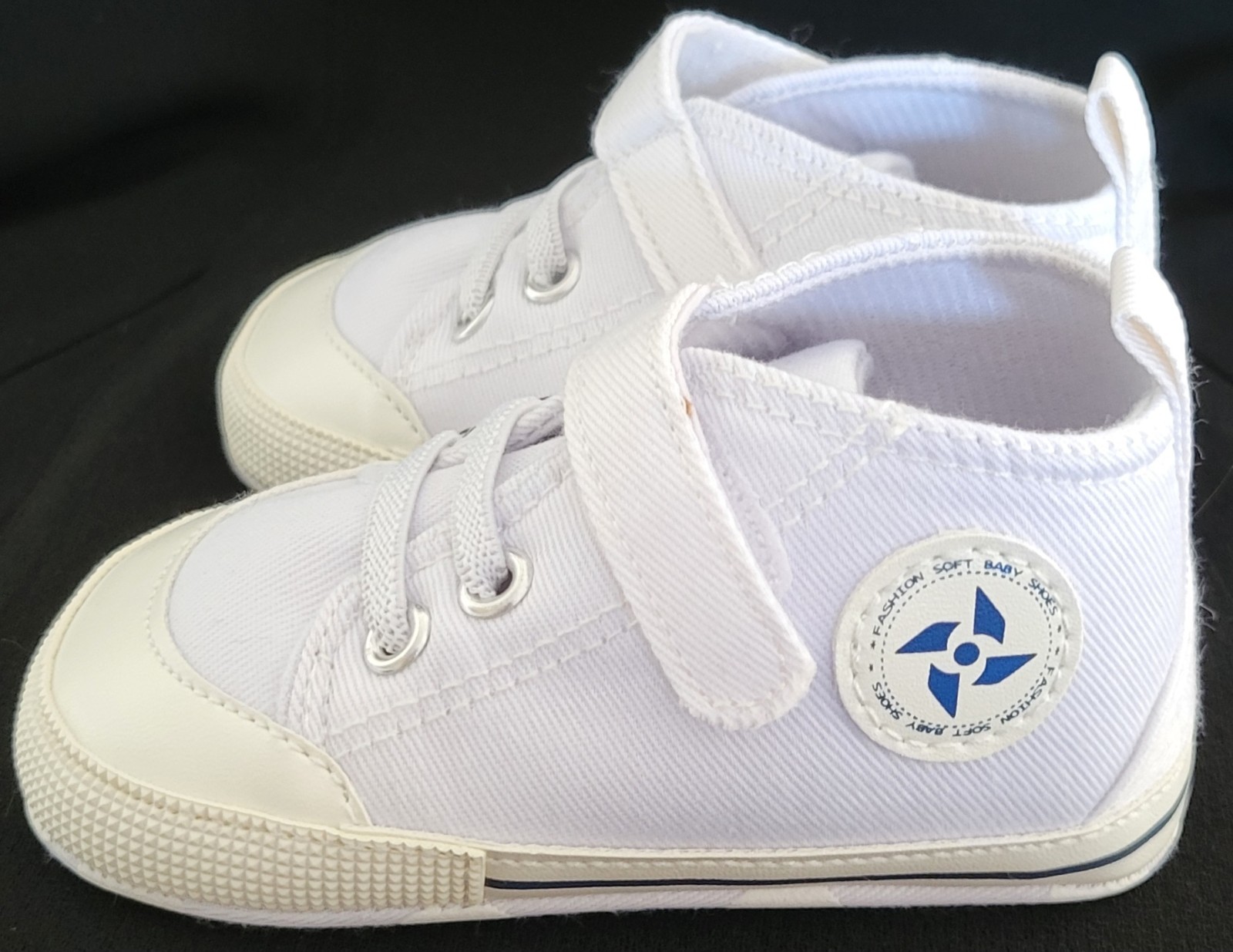White Soft with Strap Baby Tennis Shoes Size 3 = 5 Inches Excellent Condition
