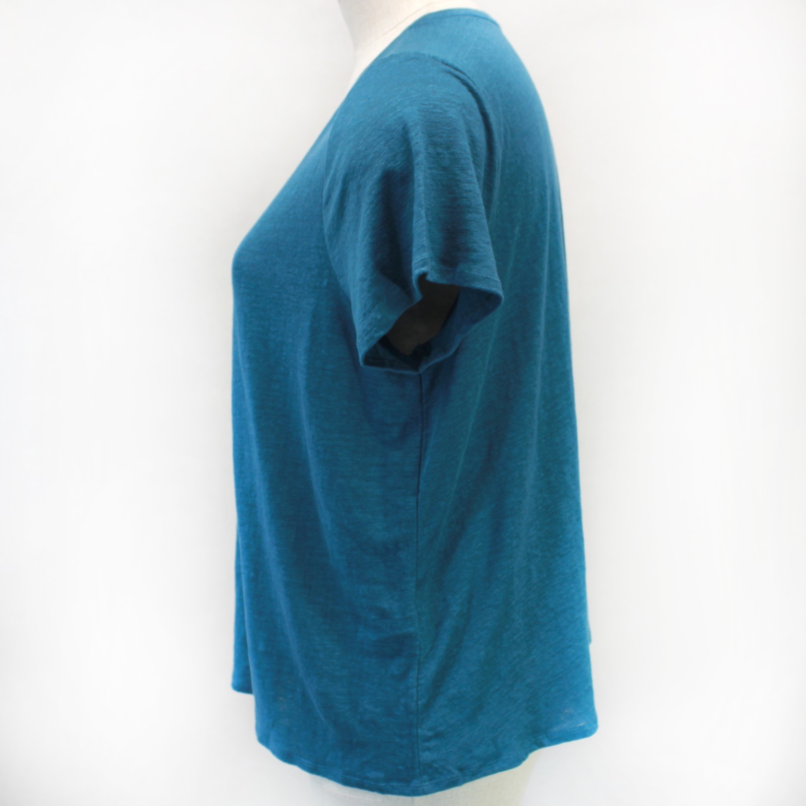 Eileen Fisher Plus Aqua Teal 100% Linen Crew Neck Bat Sleeve T-Shirt Tee Top 1X