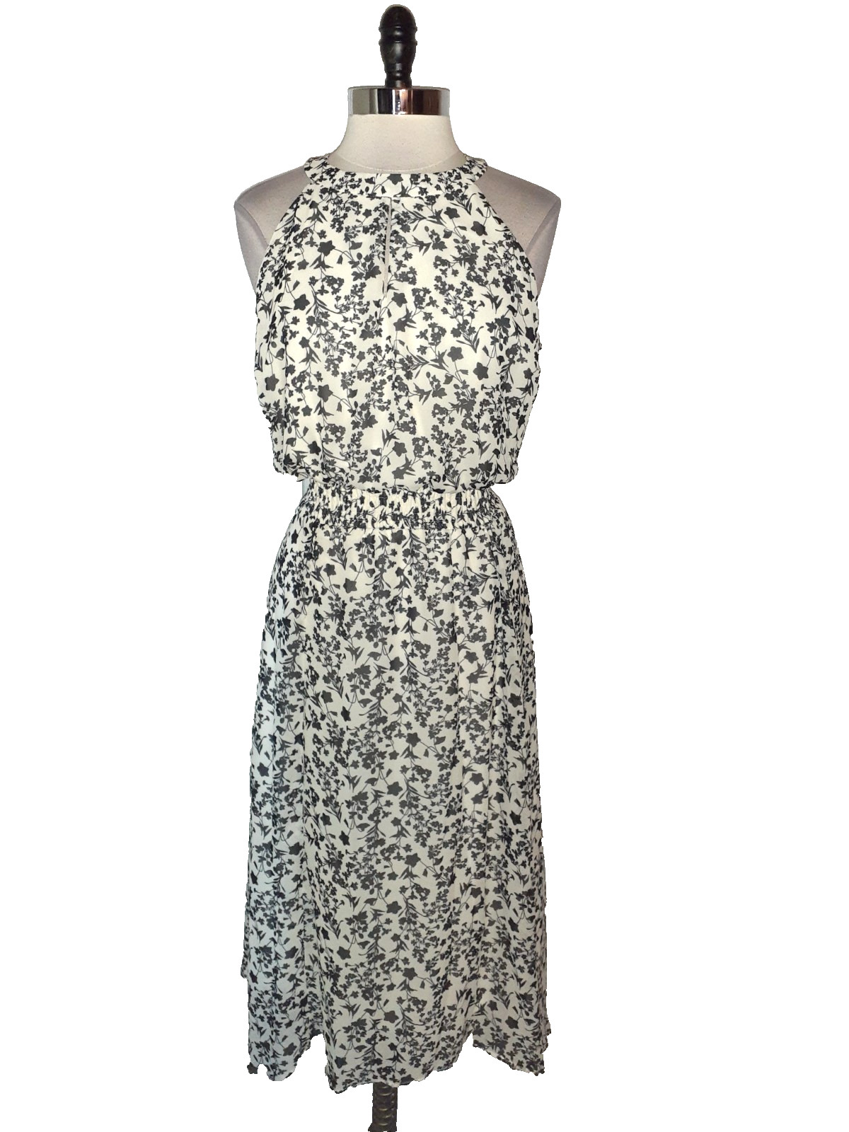 NEW LANE BRYANT Plus Size 14W A-Line Dress Ivory Black Floral Sleeveless Midi