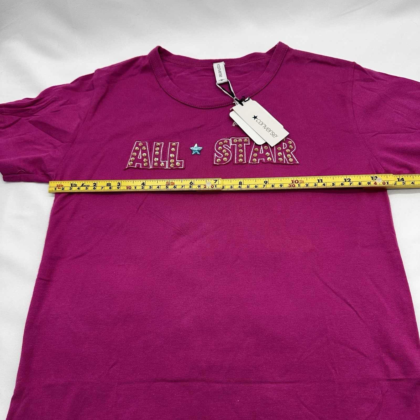 Converse All Star Pink Rhinestone Graphic T Shirt Women’s Size M Y2K Japan