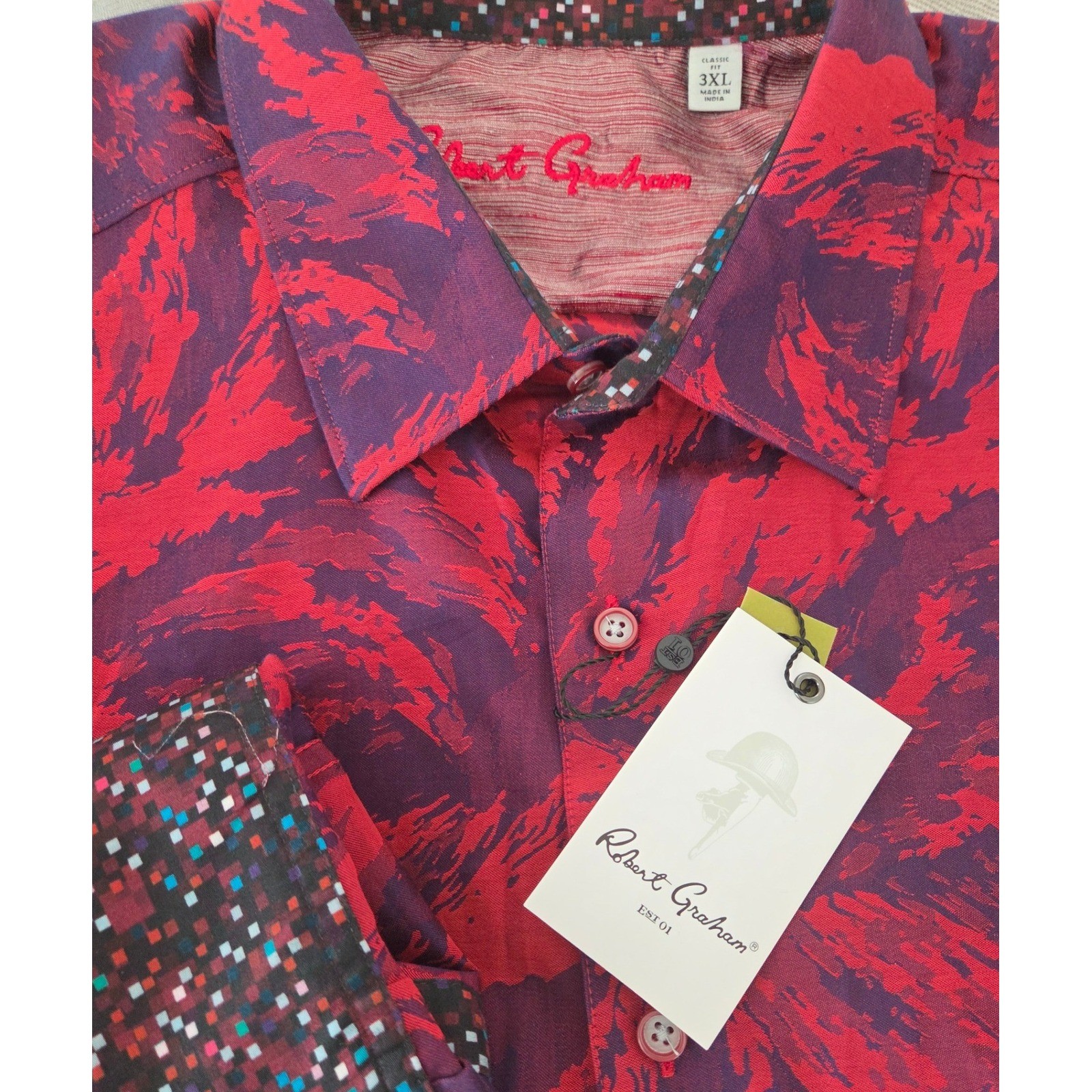 Robert Graham Mens Expressionist L/S Flip Cuff Raspberry Button Shirt Sz 3XL
