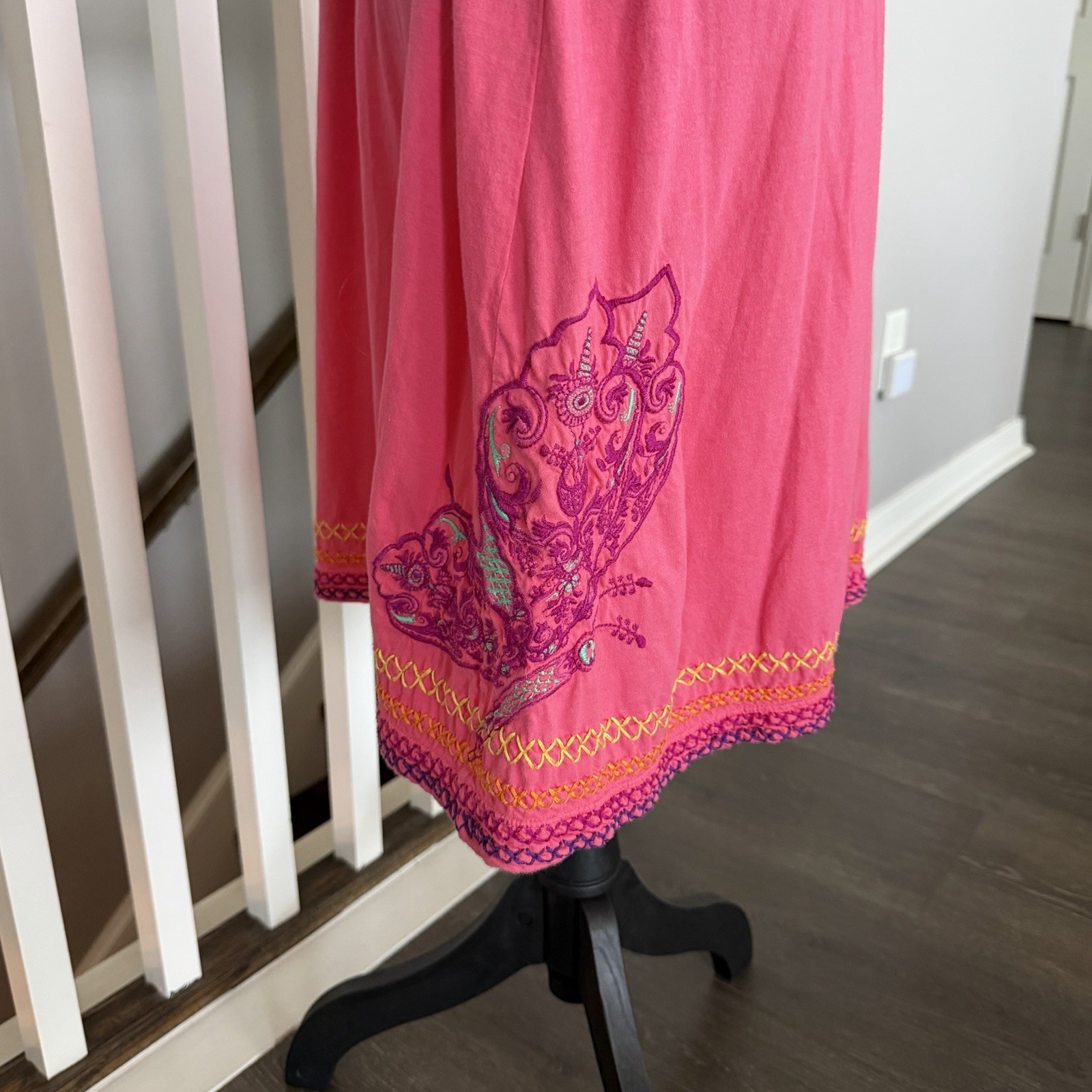 Johnny Was JWLA Dress Pink Embroidered Butterfly Floral Boho Fairy Retro Sz XL