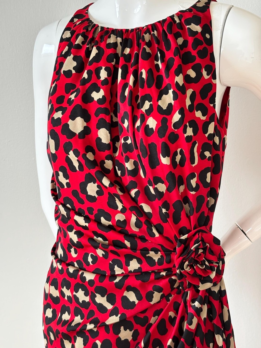 Moschino Red Leopard Draped Cocktail Dress Y2K
