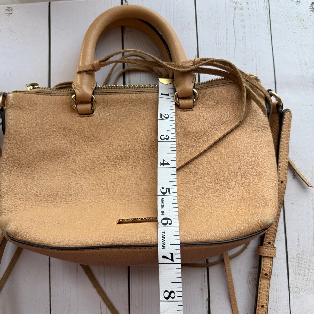Rebecca Minkoff Tan Pebbled Leather Mini Satchel Crossbody with Fringe Details