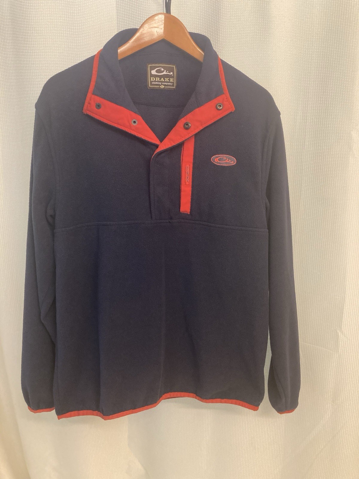 Drake Fleece Jacket Mens Meduim Navy Red Snap Button Pullover Magnattach Pocket