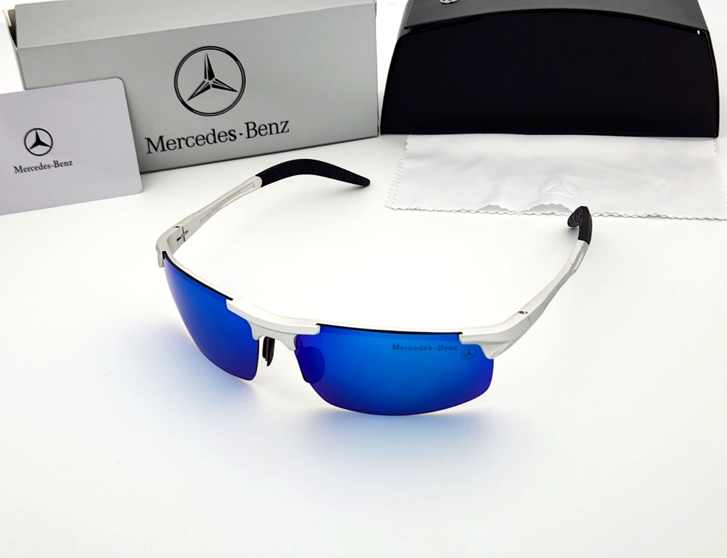 Polarized Mercedes Benz Flex Arm Metal Sport Rimless Sunglasses Silver Blue MB6