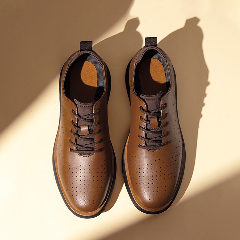 Men’s Dress Sneakers Oxfords Breathable Casual Formal Business Shoes-Brown