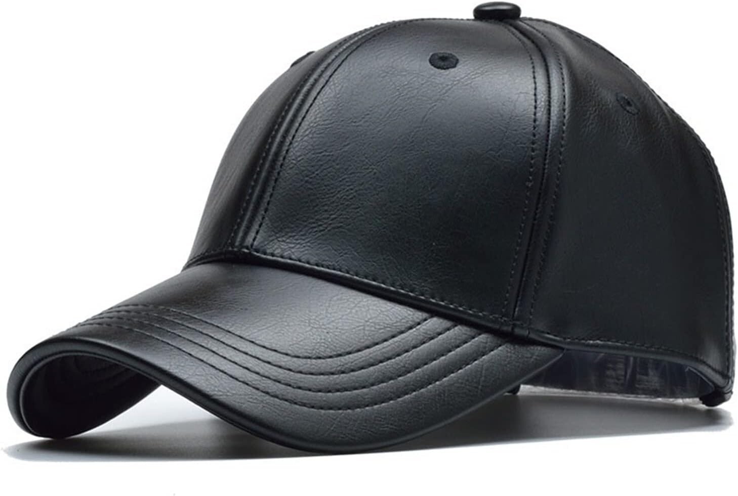 Black Leather Baseball Cap Hat, Mens, Womans, Adjustable Faux Leather Vegan
