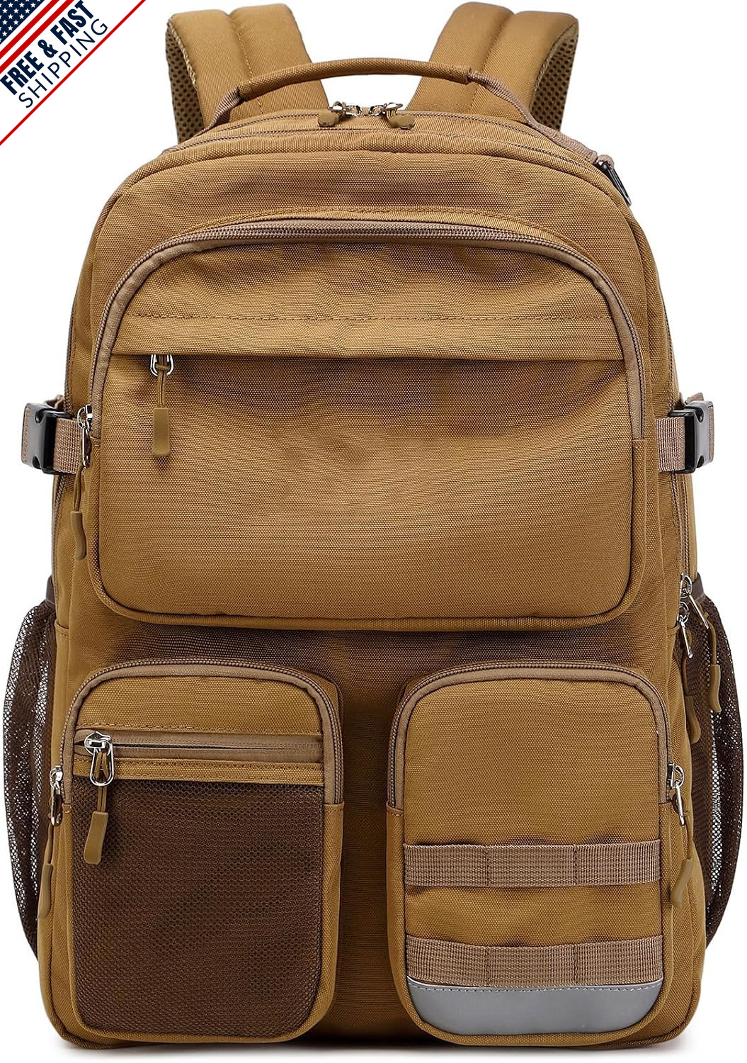 Water-Resistant Backpack for Teens, Fits 15.6″ Laptop, 25L (Brown)