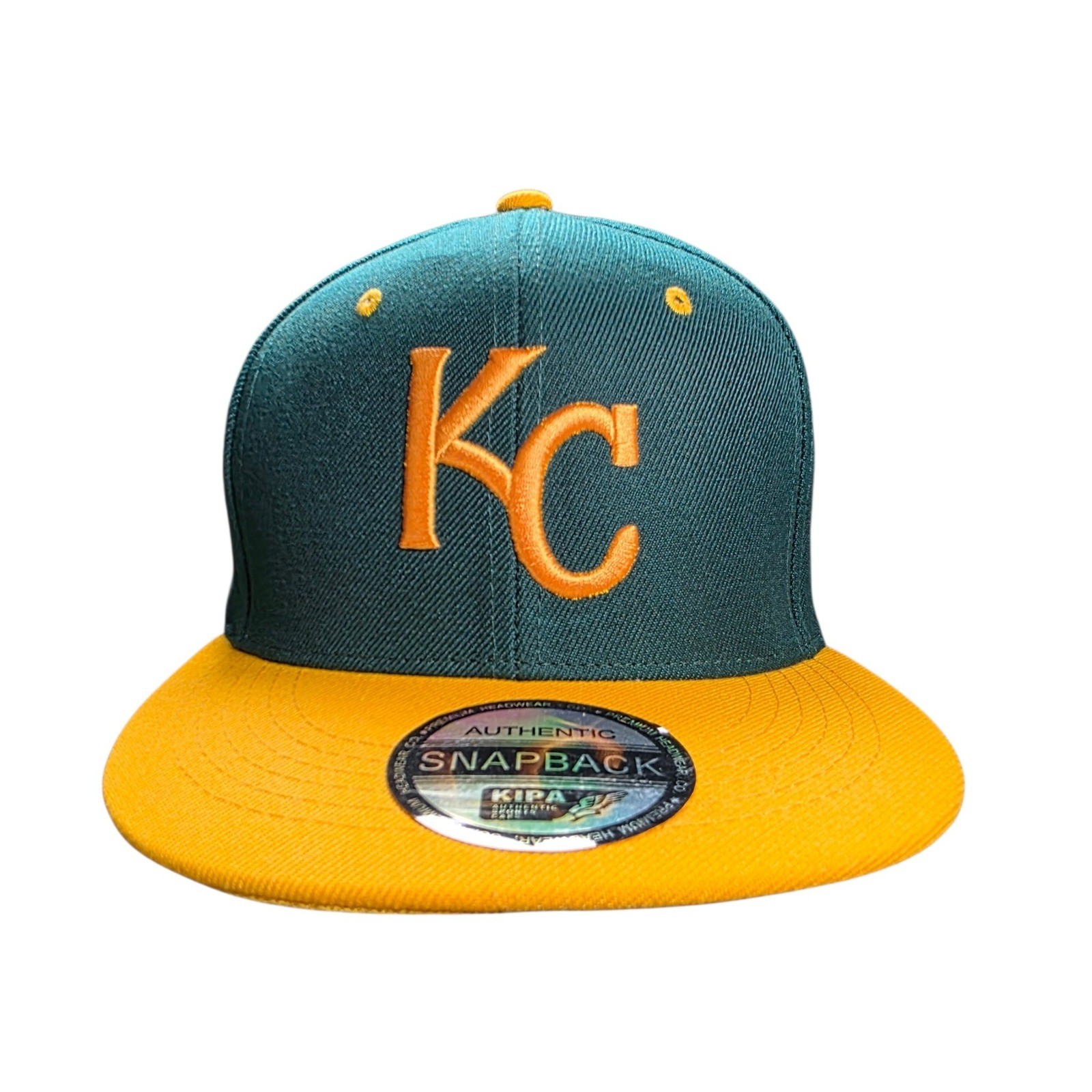 Kipa Premium Headwear KC Snapback Hat Green Yellow Mens Baseball Cap Flat Brim