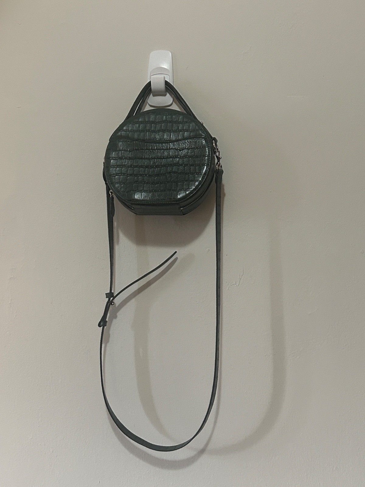REBECCA MINKOFF Jody Croc Embossed Leather Circle Crossbody Bag Green Round