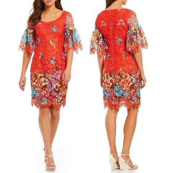 Belle BADGLEY MISCHKA ‘Cynthia’ Lace Eyelet Floral Scalloped Sheath Dress, 0