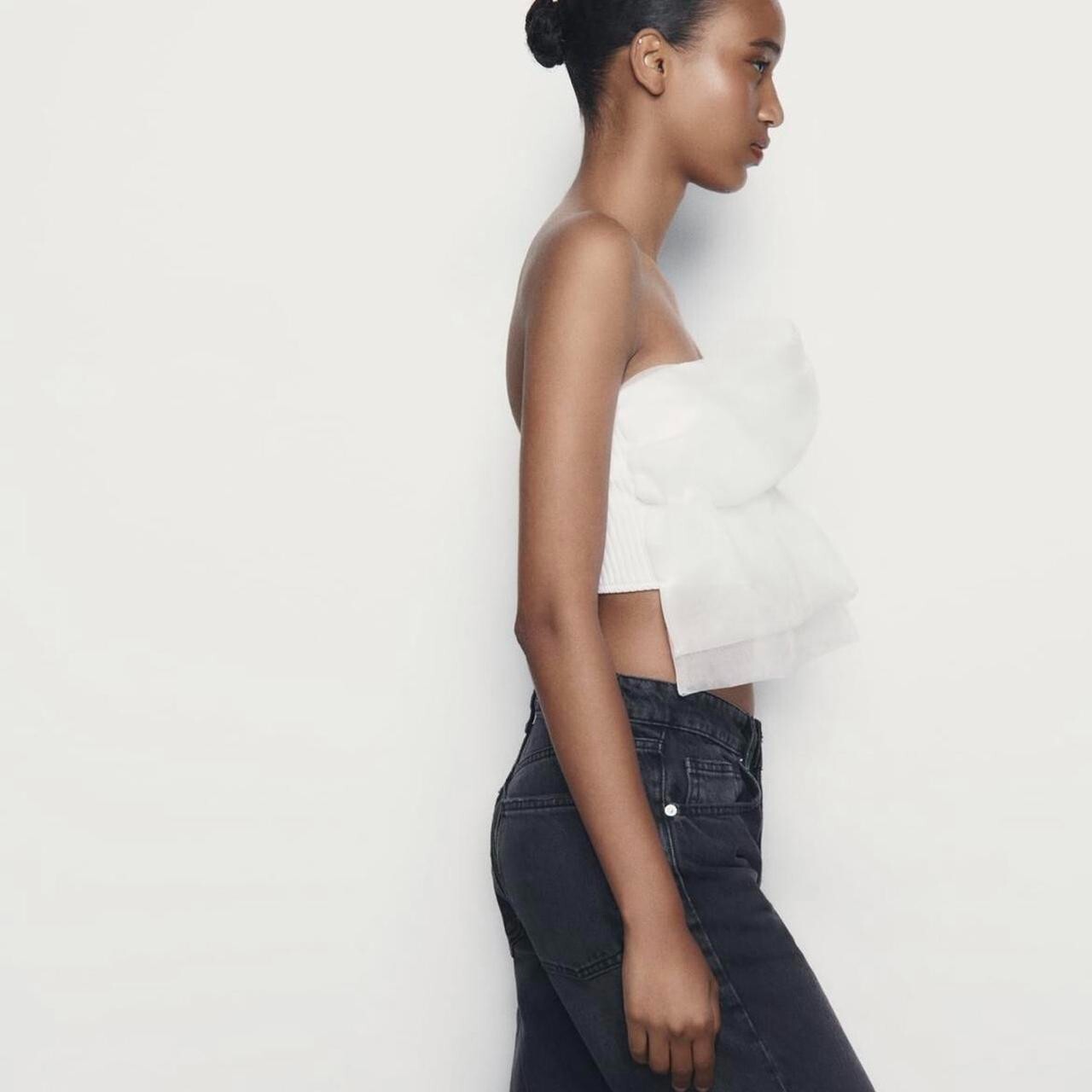 Zara White Organza Strapless Bandeau Boob Tube Crop Top Size: M Ref 0858/806/250