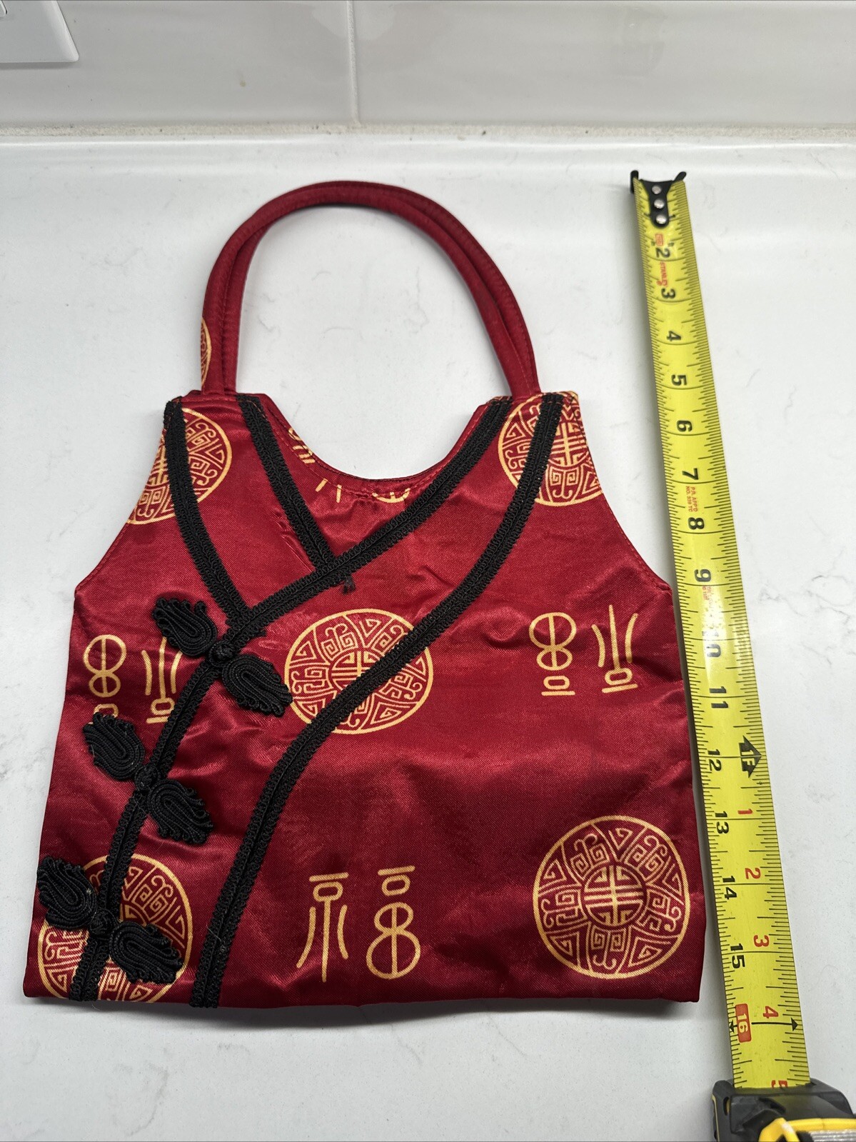 Asian Design Purse Red Handbag Oriental Cheongsam Double Handle